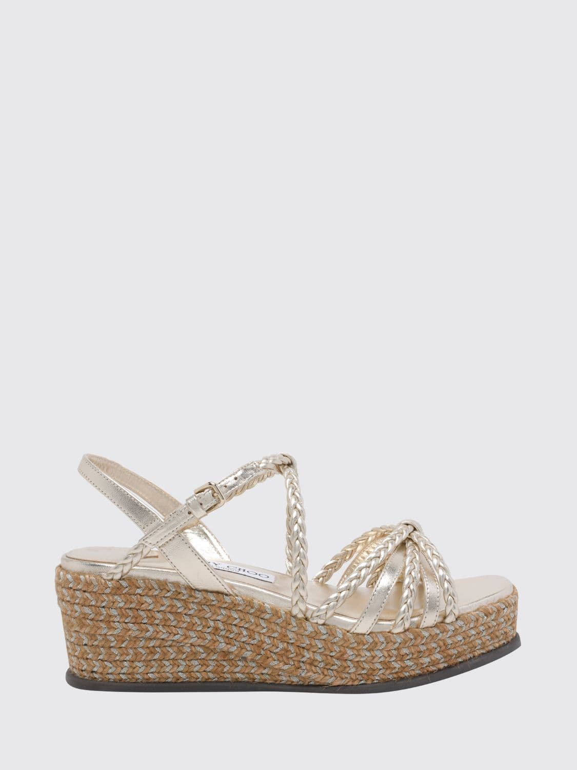 Jimmy Choo Nyra Laminated Woven Leather Wedge Sandals
