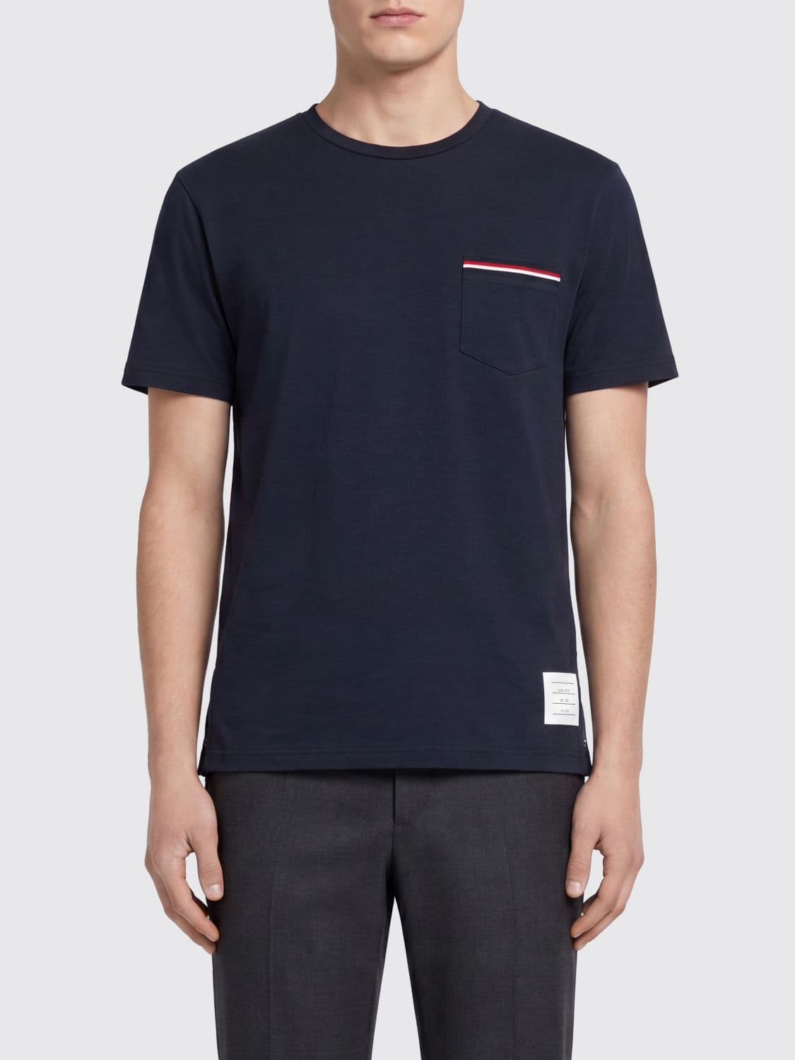 Thom Browne 4-Bar Cotton T-Shirt with Patch Pocket