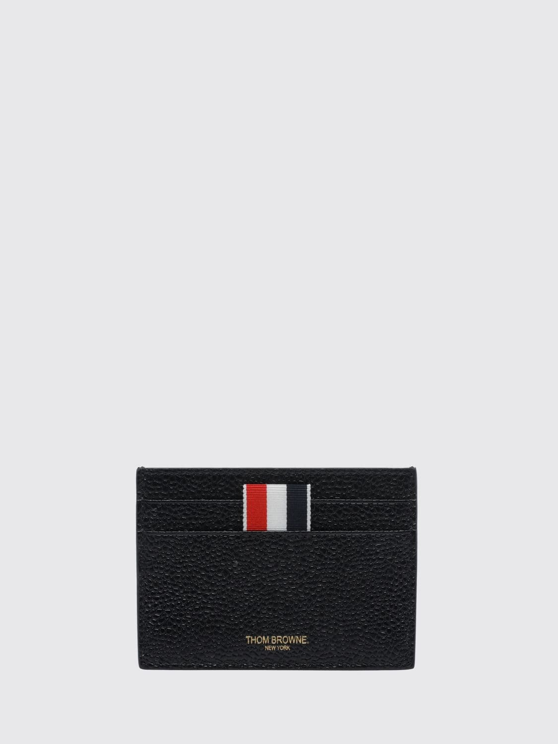 Thom Browne Compact Card Holder in Black Leather with Logo and Multiple Slots · OS