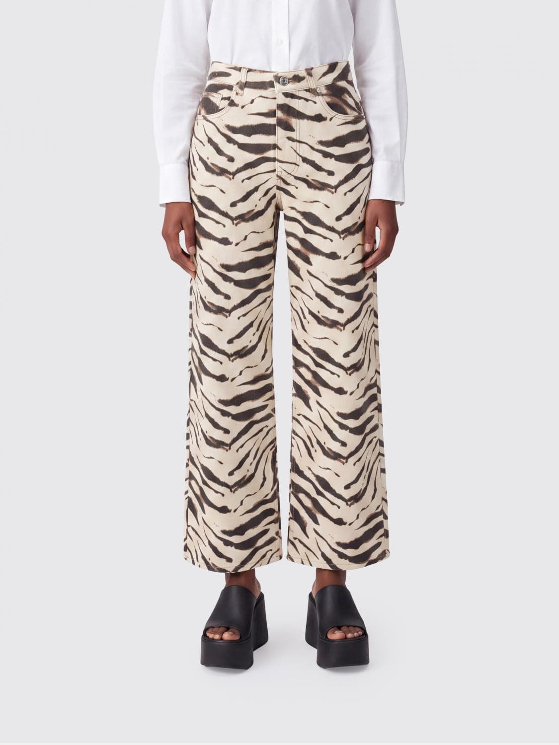 Ganni High-Waisted Wide Leg Zebra Print Jeans
