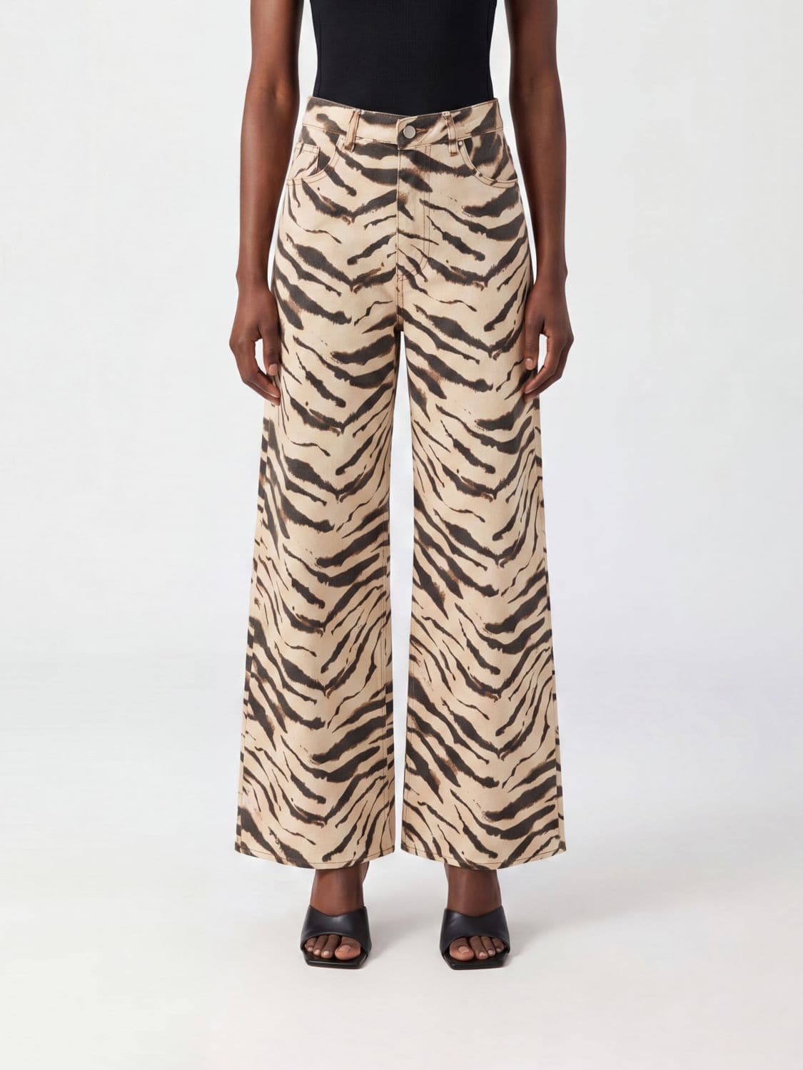 Ganni High-Waisted Wide Leg Zebra Print Jeans