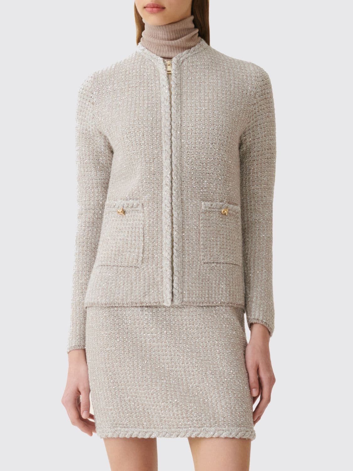 Fabiana Filippi Slim Fit Wool and Cashmere Blend Cardigan with Zip