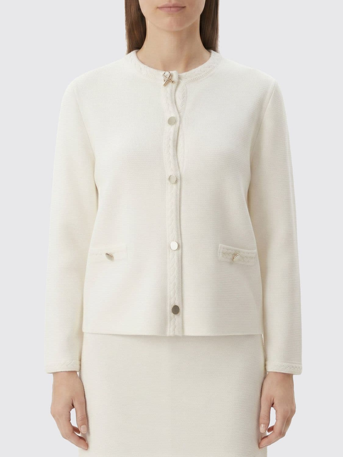 Fabiana Filippi Crew-Neck Pure Virgin Wool Cropped Jacket with Metal Buttons