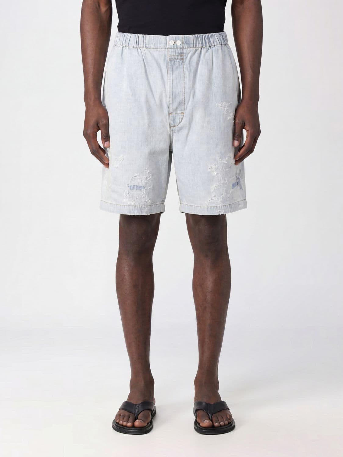 Acne Studios Knee-Length Distressed Denim Shorts with Elastic Waist