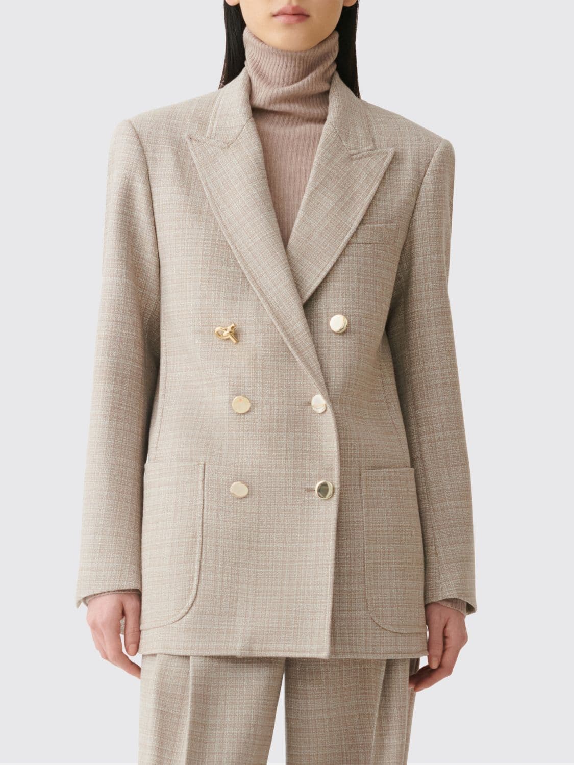 Fabiana Filippi Double-Breasted Tartan Blazer in Pure Virgin Wool