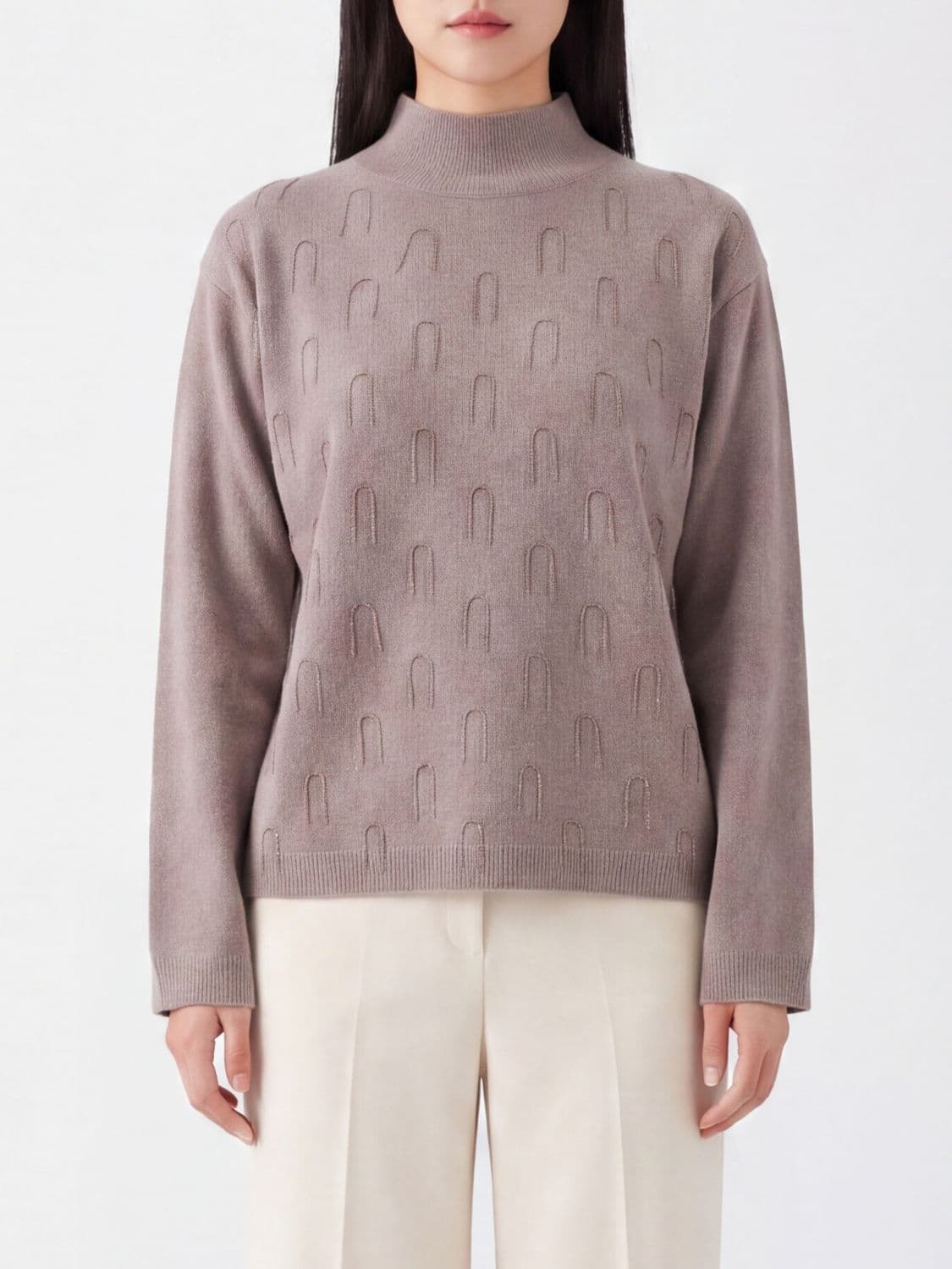 Fabiana Filippi Wool, Silk and Cashmere Mock Neck Jumper with Jewelled Detail