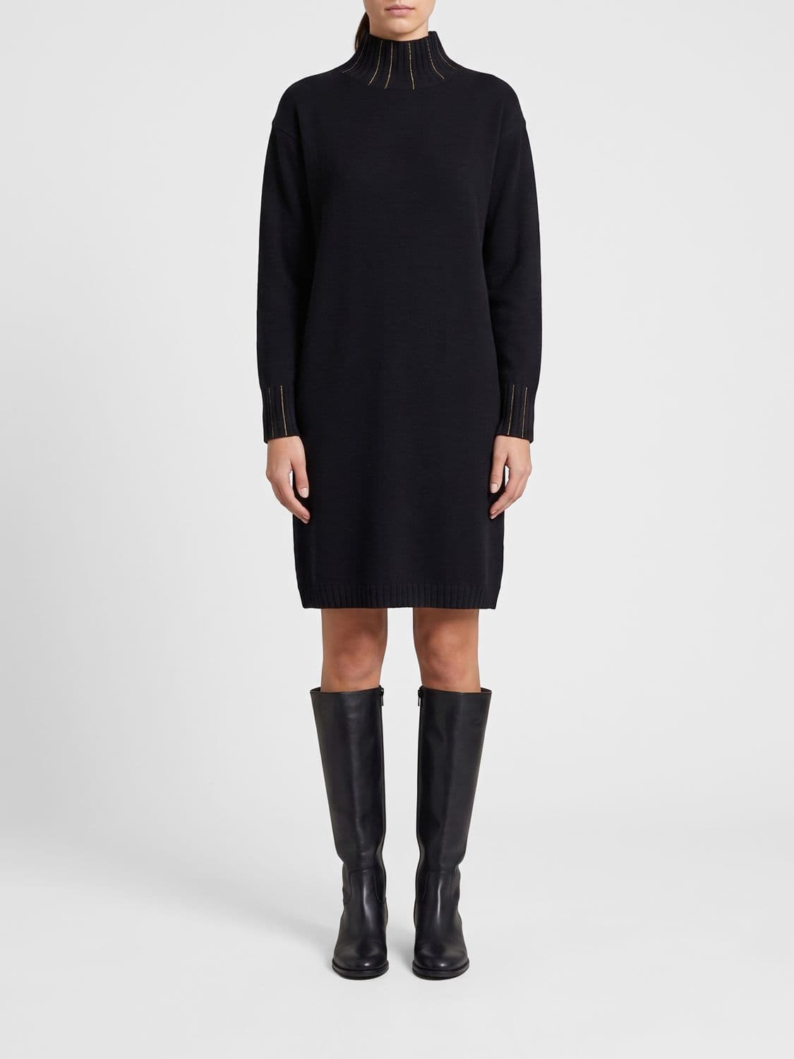 Fabiana Filippi Wool, Silk and Cashmere Knit Turtleneck Mini Dress