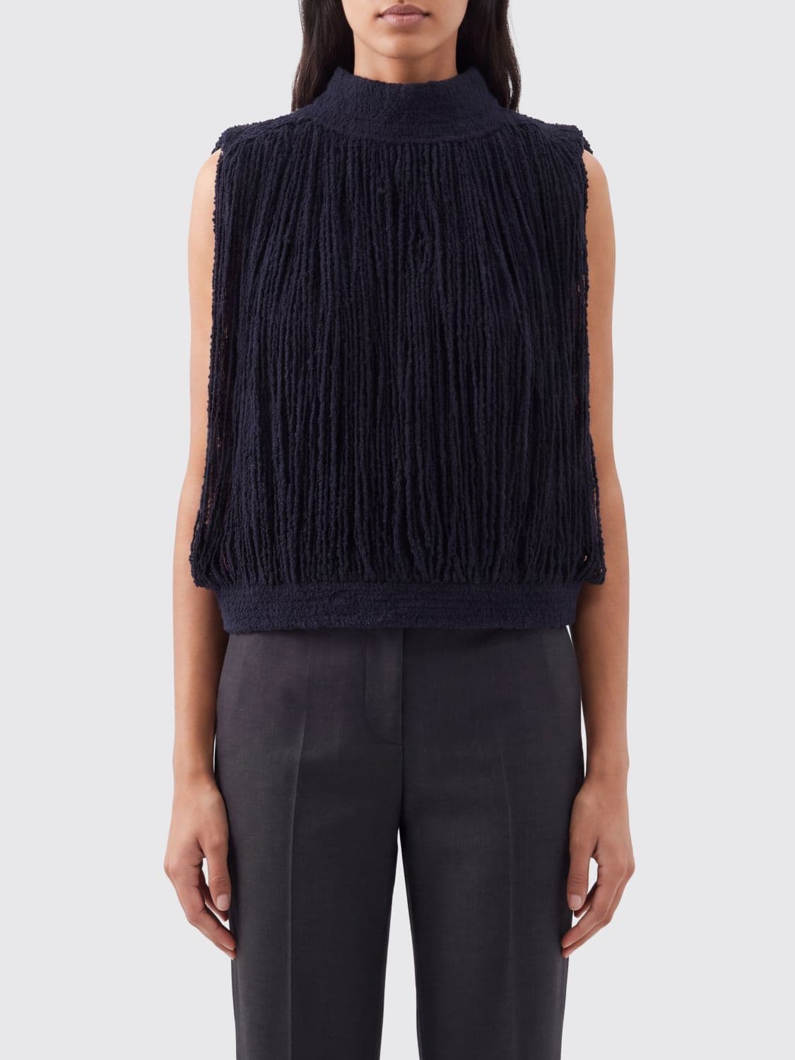 Fabiana Filippi Sleeveless Turtleneck Top in Wool, Silk and Cashmere Blend · M