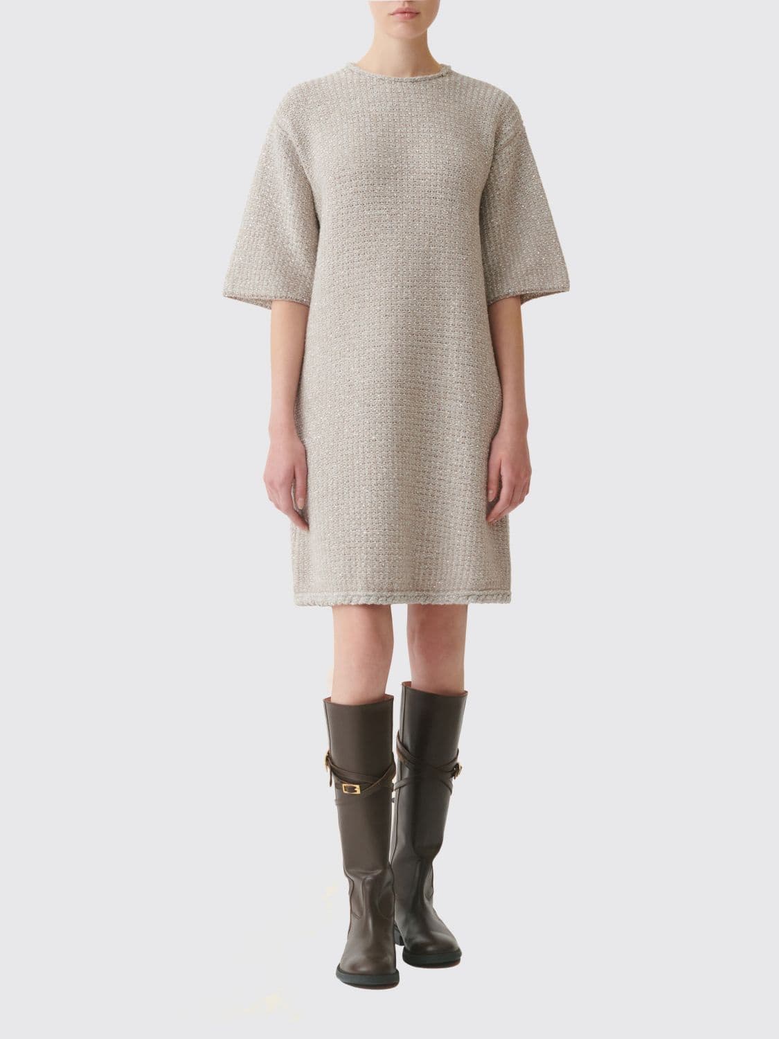 Fabiana Filippi Tweed Sheath Mini Dress with Sequin Embroidery