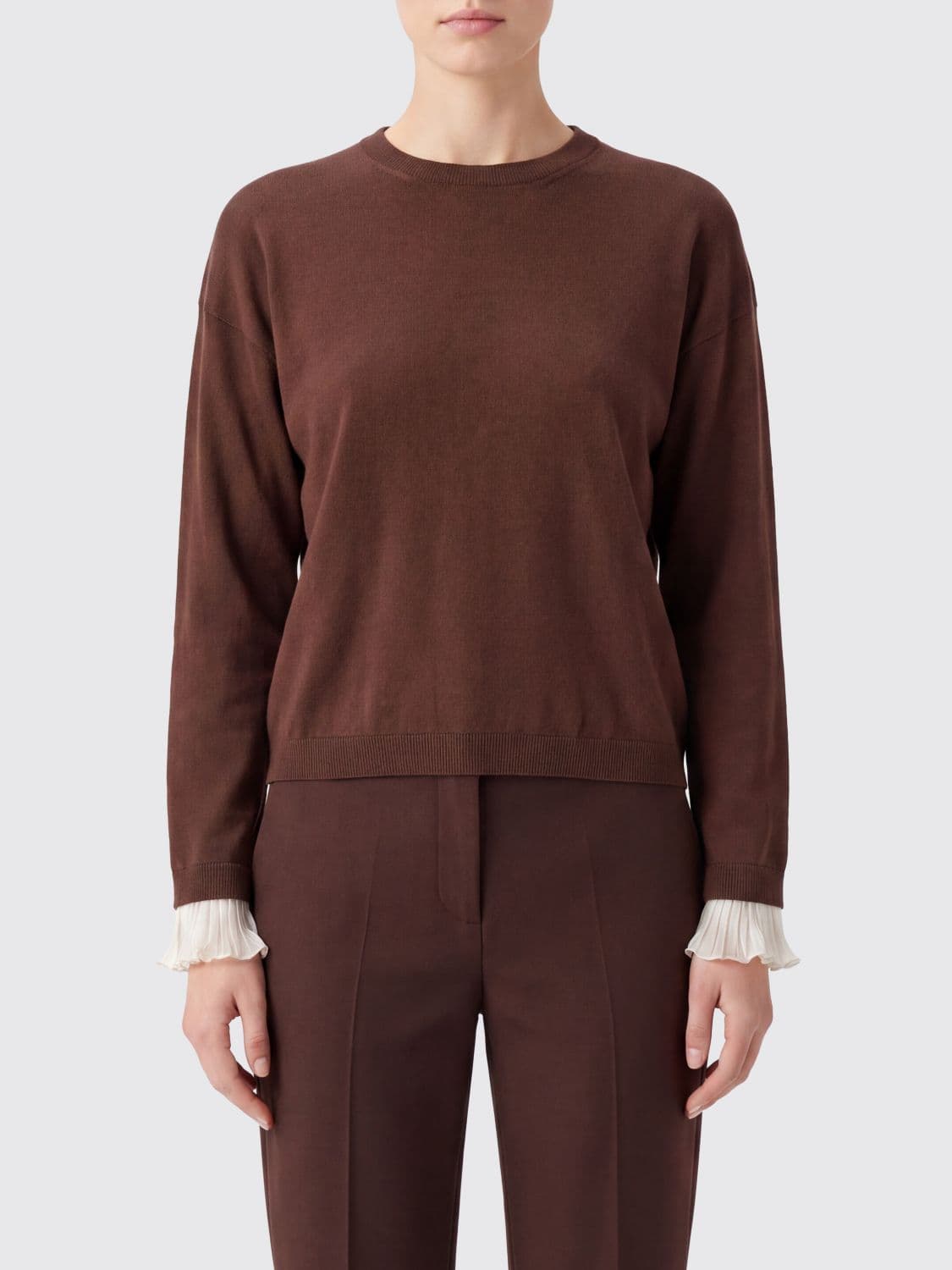 Fabiana Filippi Crewneck Jumper in Wool and Cotton with Dropped Shoulders