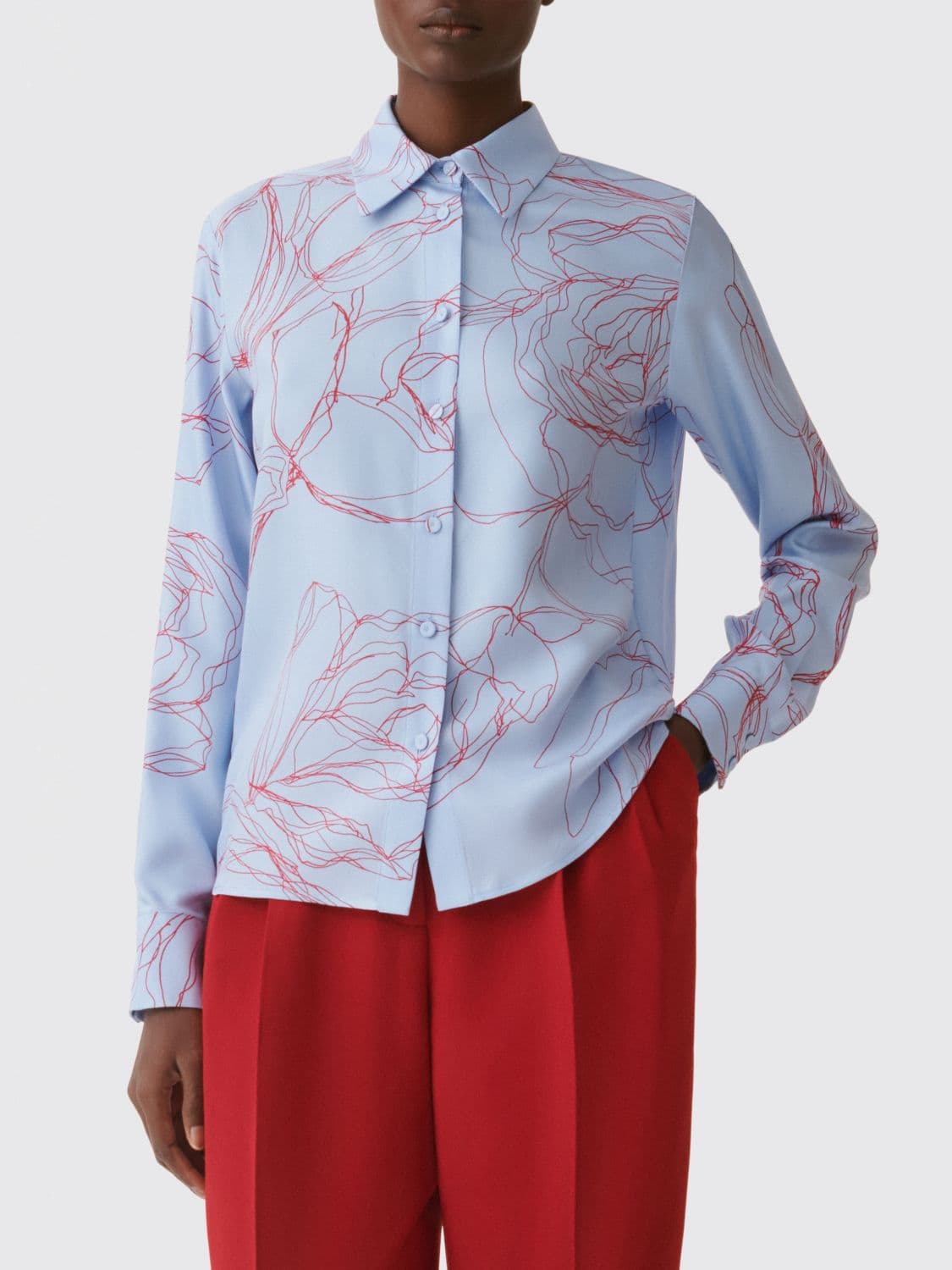 Fabiana Filippi Long-Sleeved Floral Print Silk Shirt with French Collar