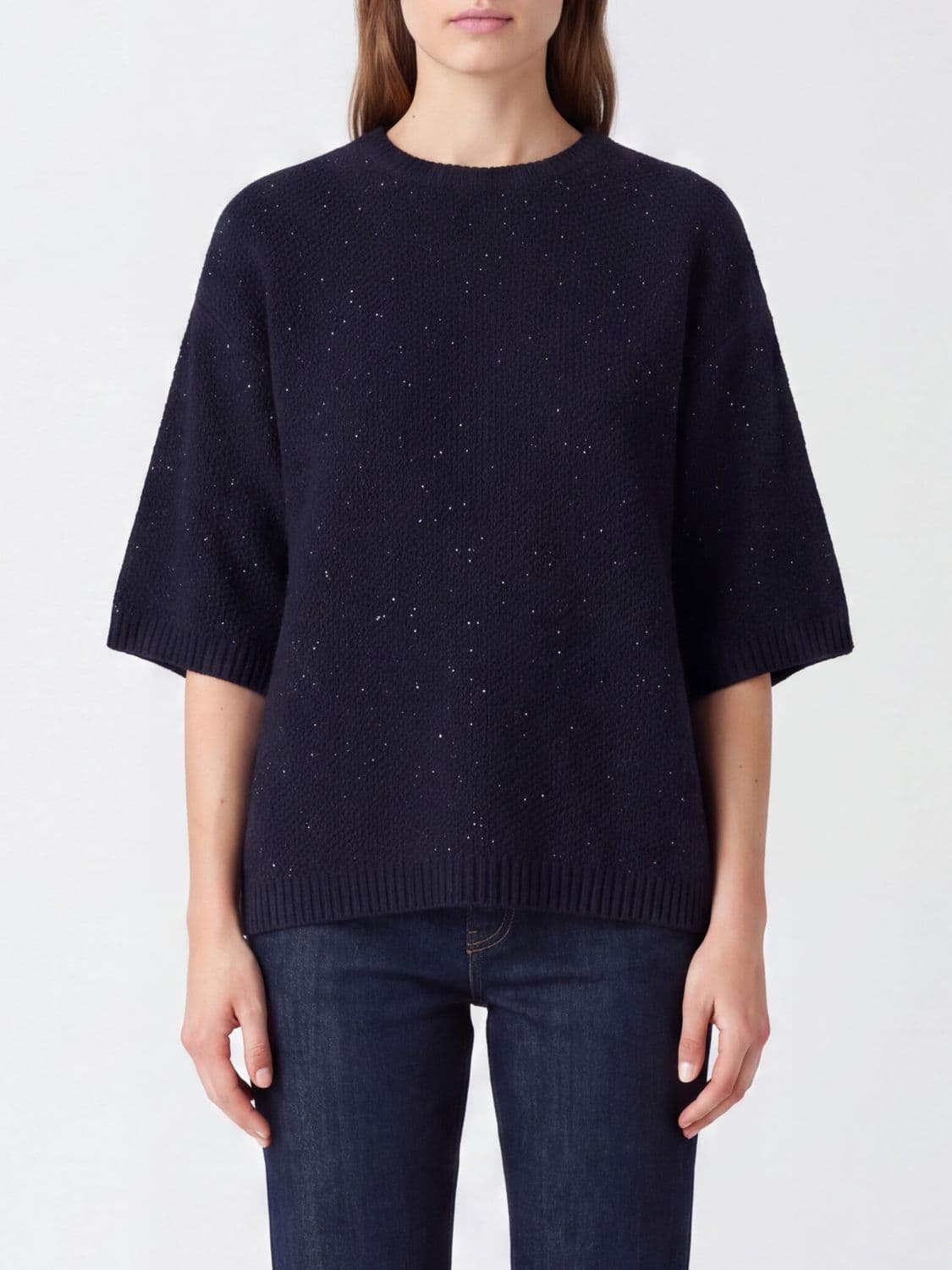Fabiana Filippi Short-Sleeved Crewneck Jumper in Wool, Silk and Cashmere