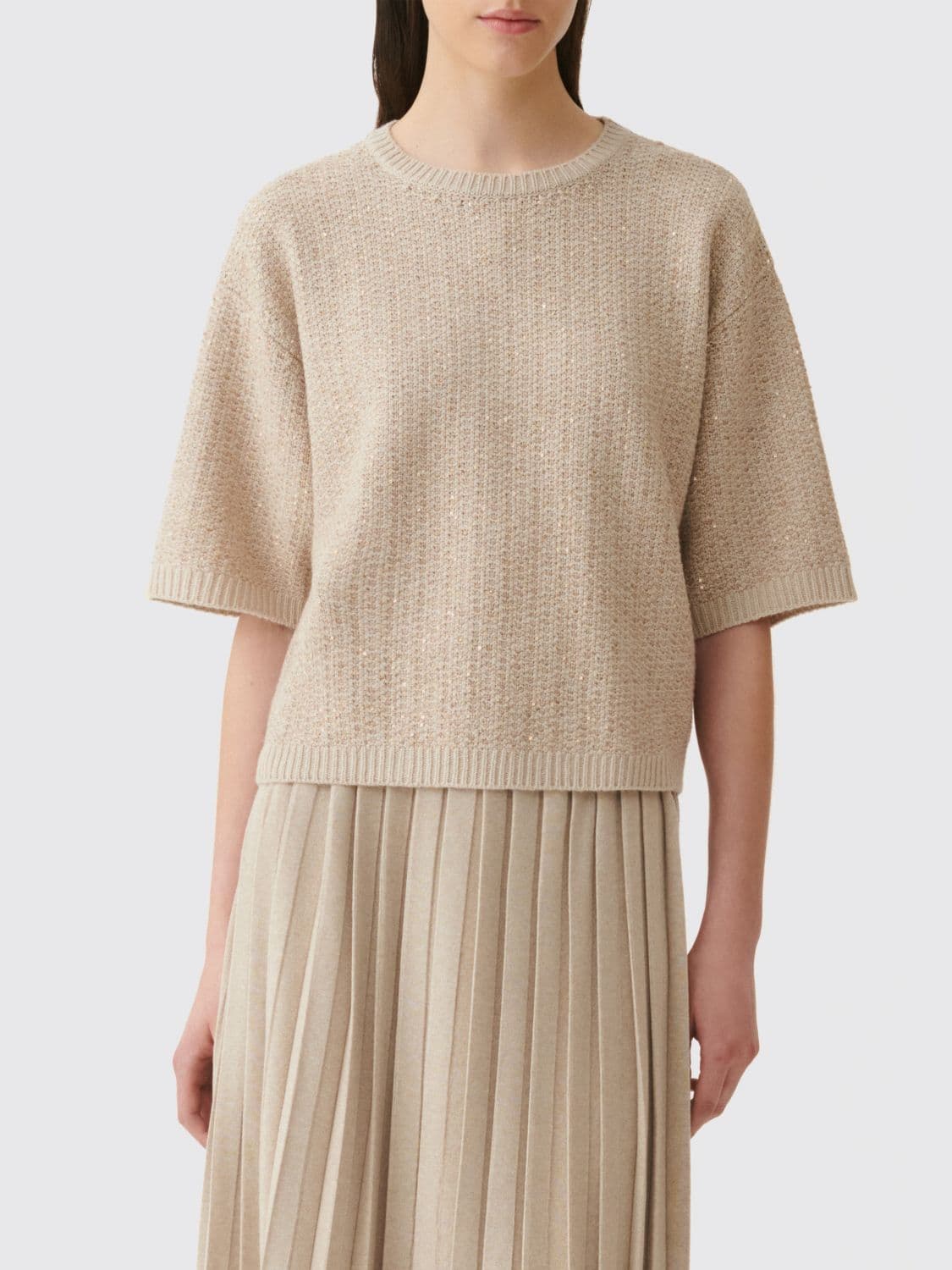 Fabiana Filippi Short-Sleeved Crewneck Jumper in Wool, Silk and Cashmere