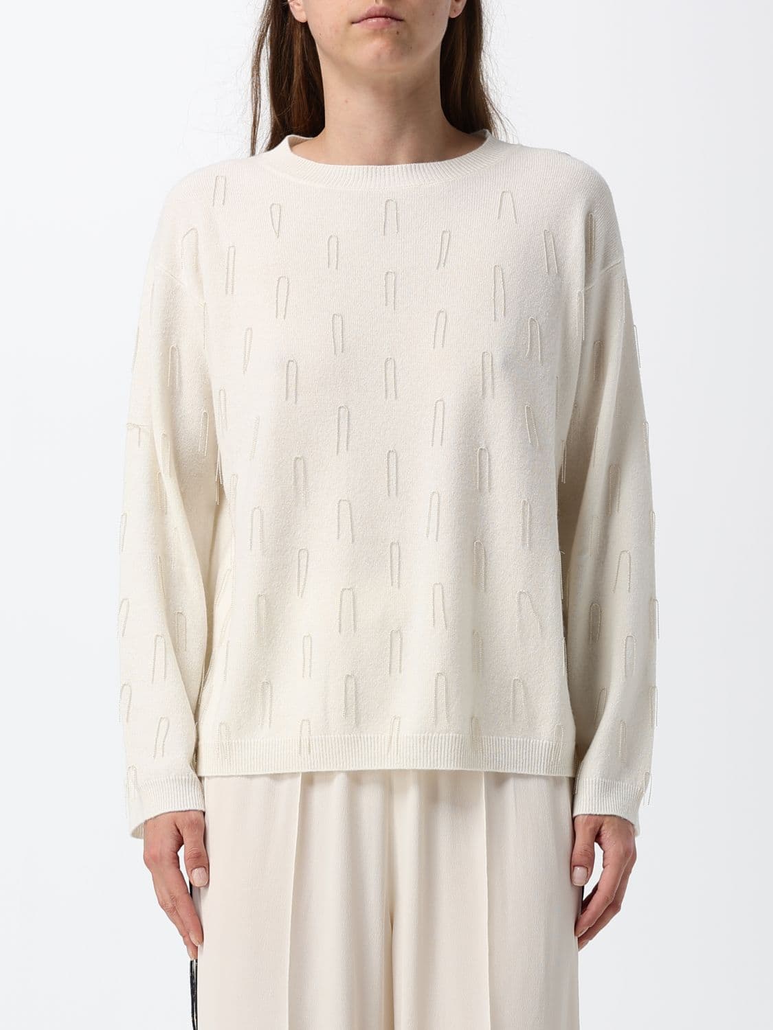 Fabiana Filippi Virgin Wool, Silk and Cashmere Beaded Crewneck Jumper