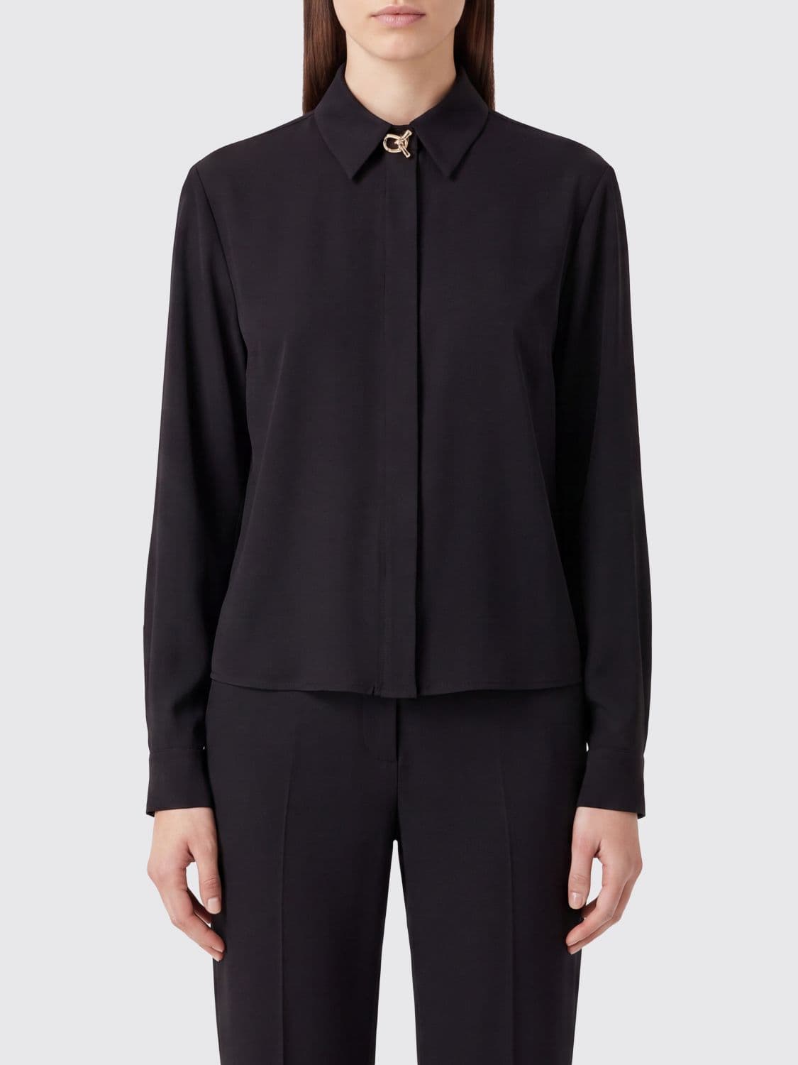 Fabiana Filippi Wool Blend Shirt with Jewelled Cuffs and Brooch