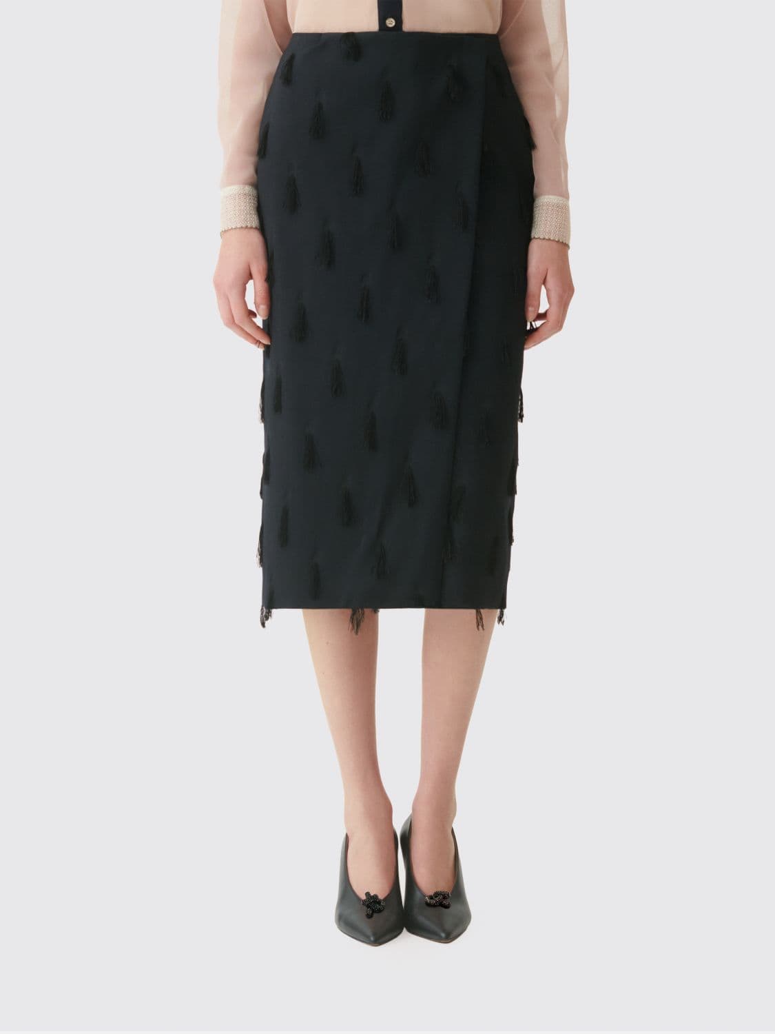 Fabiana Filippi Midi Wrap Skirt in Silk Blend with Embroidery and Tassels