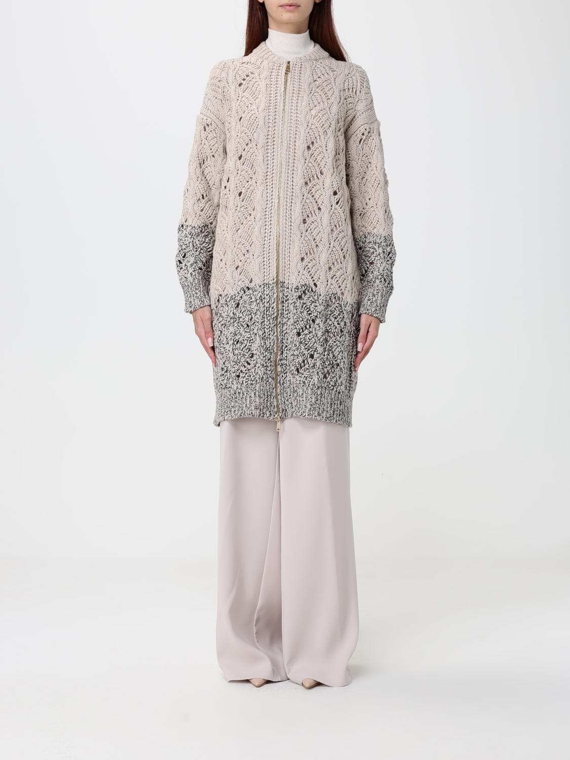 Fabiana Filippi Bicolour Open-Knit Wool and Silk Blend Bomber Cardigan