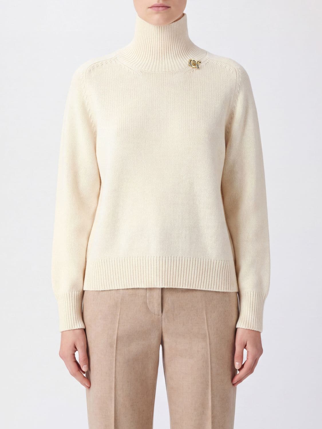 Fabiana Filippi Virgin Wool Turtleneck Jumper with Metal Detail