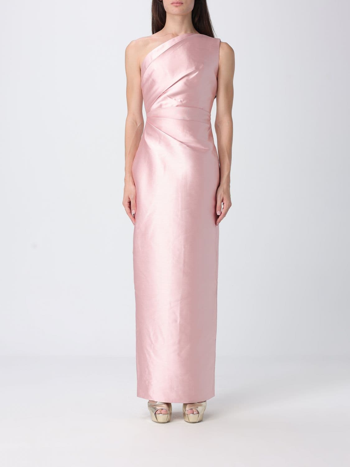 Solace London One-Shoulder Satin Long Gown with Back Slit