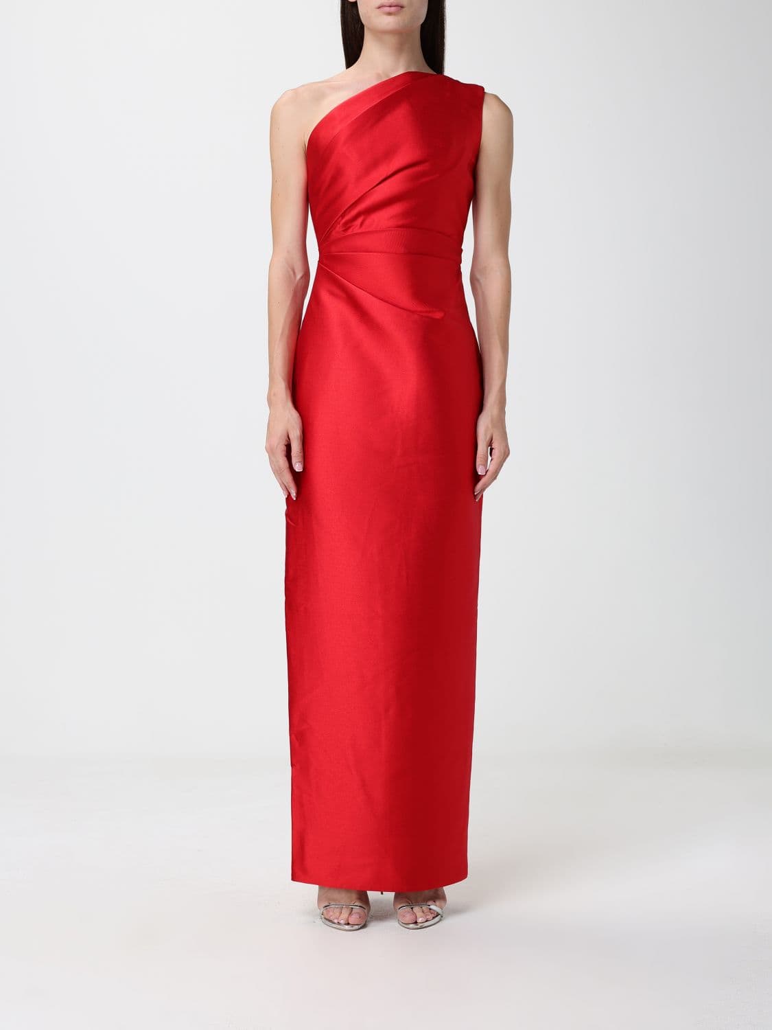 Solace London One-Shoulder Satin Long Gown with Back Slit