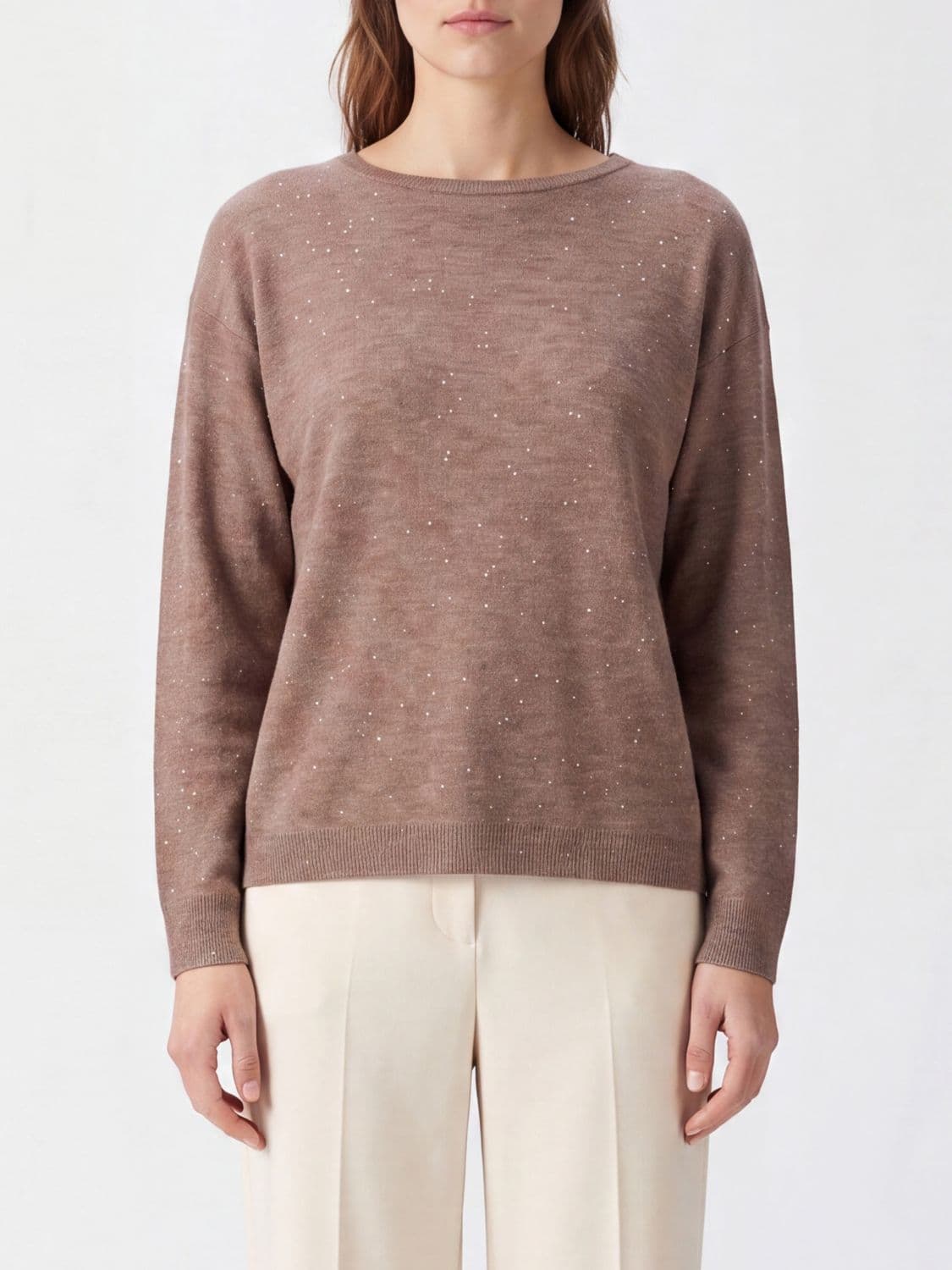 Fabiana Filippi Wool Blend Crewneck Jumper with Sequin Appliqué