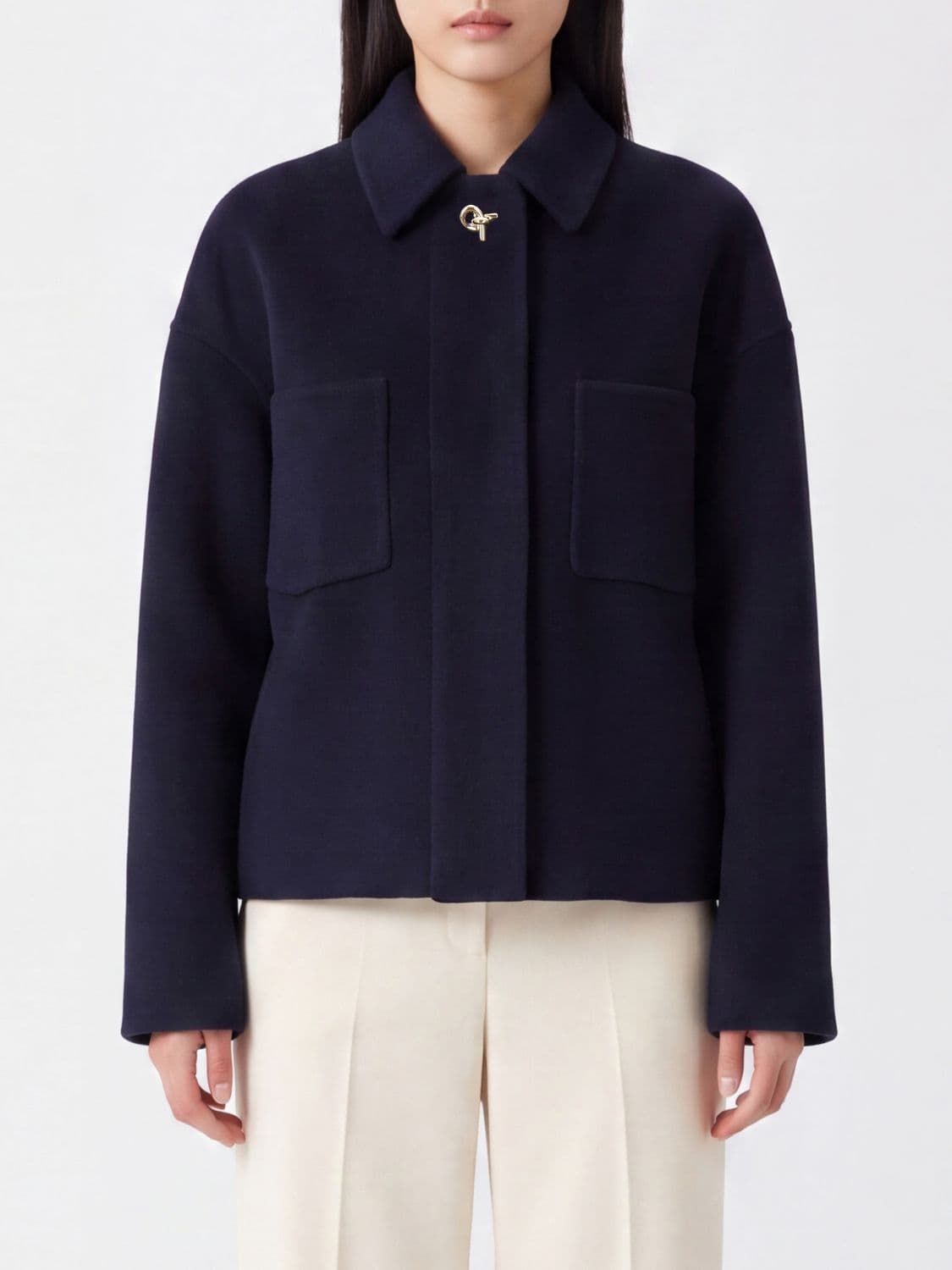 Fabiana Filippi Short Single-Breasted Coat in Pure Virgin Wool with Classic Collar