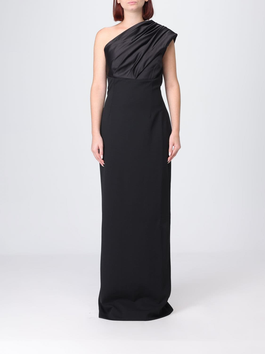 Solace London One-Shoulder Satin Long Gown with Back Slit