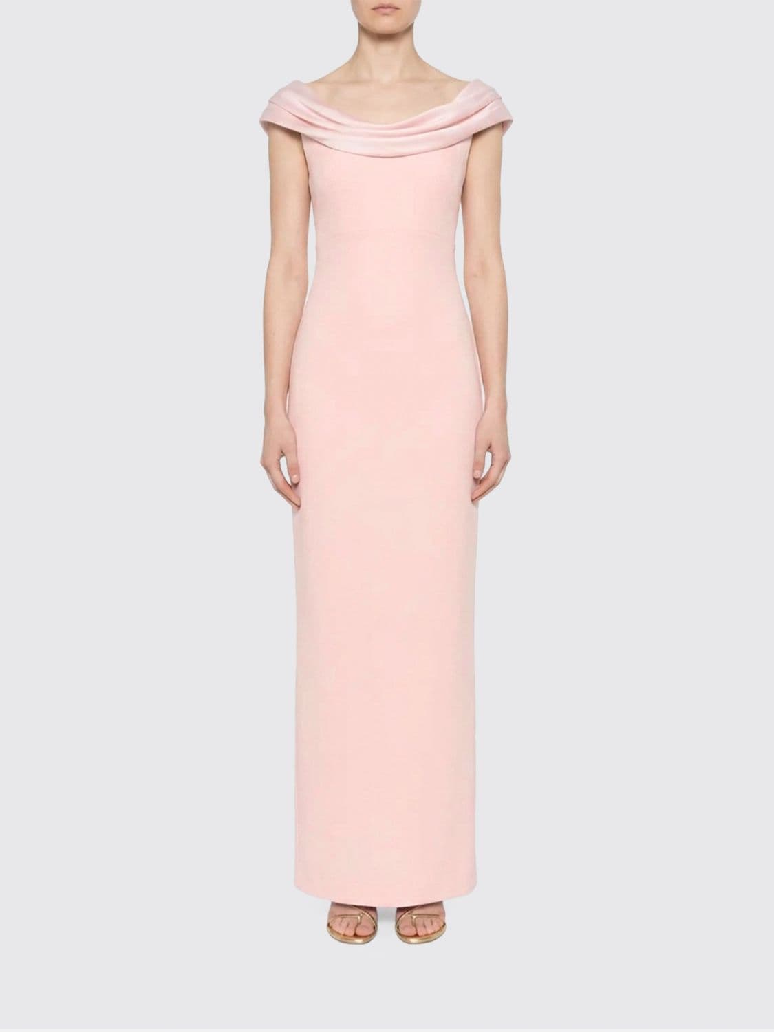 Solace London Adele Off-The-Shoulder Draped Satin Long Evening Gown
