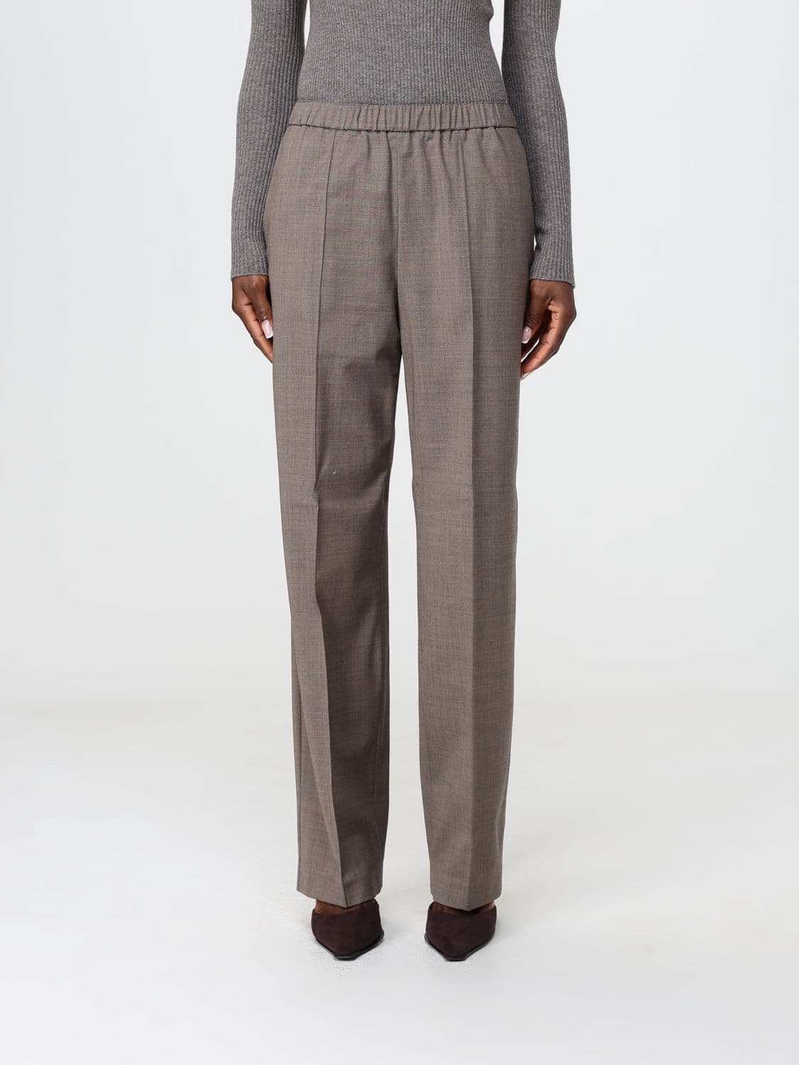 Fabiana Filippi Slim Fit Wool Blend Skinny Trousers with Monile Detail