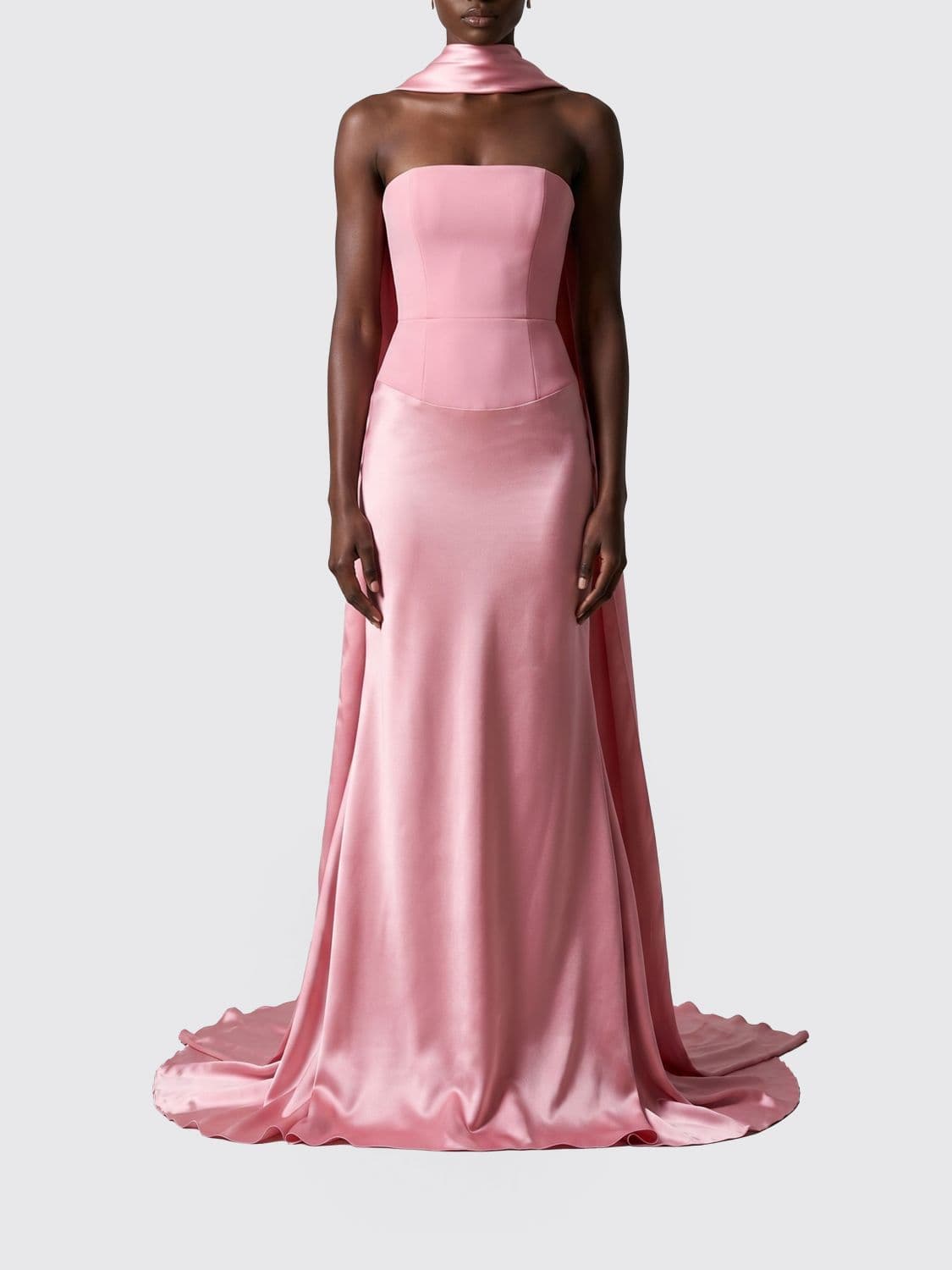 Solace London Off-The-Shoulder Corset Bodice Satin Long Evening Gown