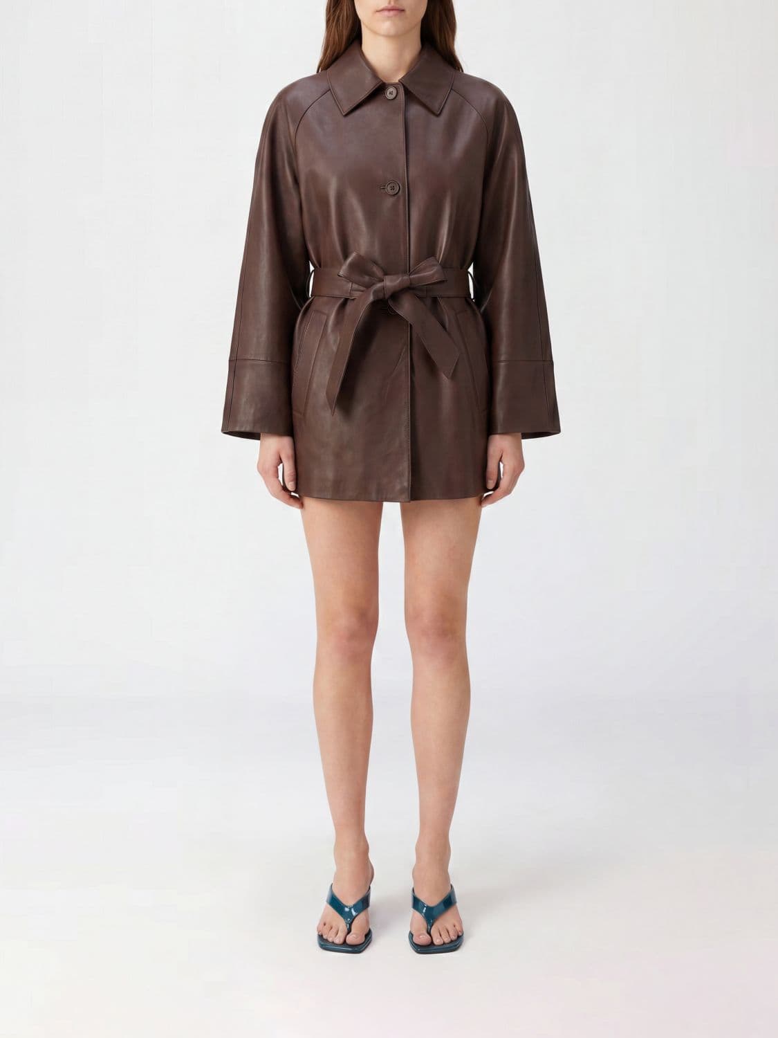Parosh Short Shirt-Style Jacket P. A.R. O.S. H. in Lambskin Leather with Waist Belt