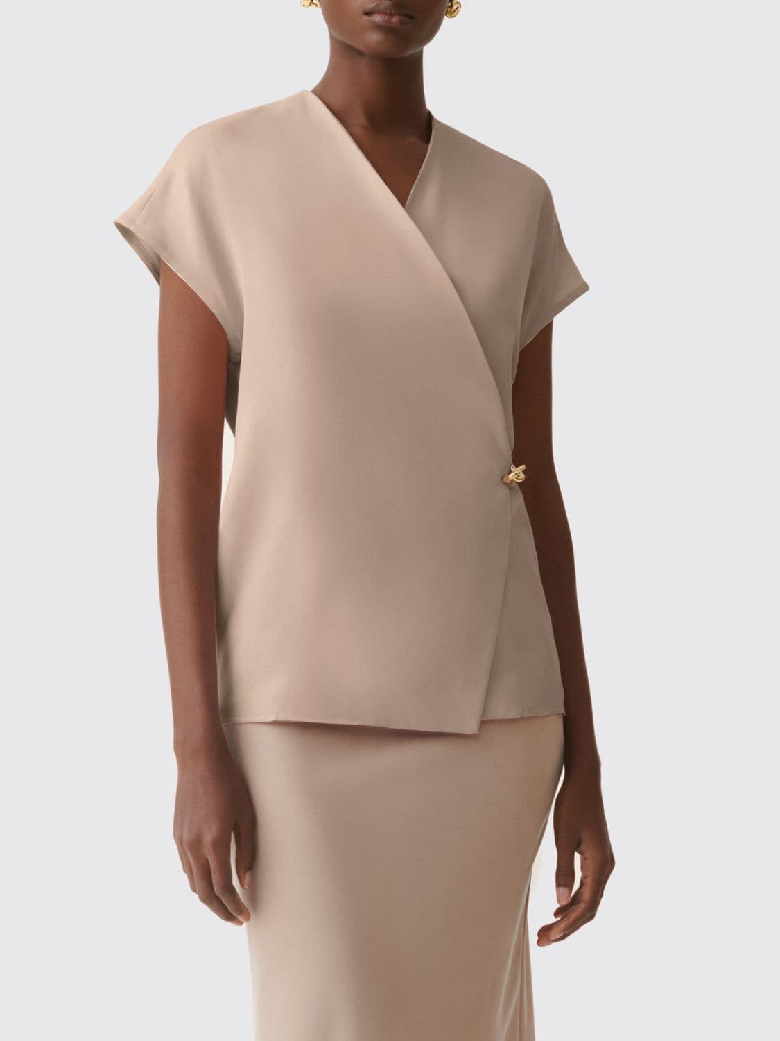 Fabiana Filippi Satin V-Neck Wrap Top with Tie Closure