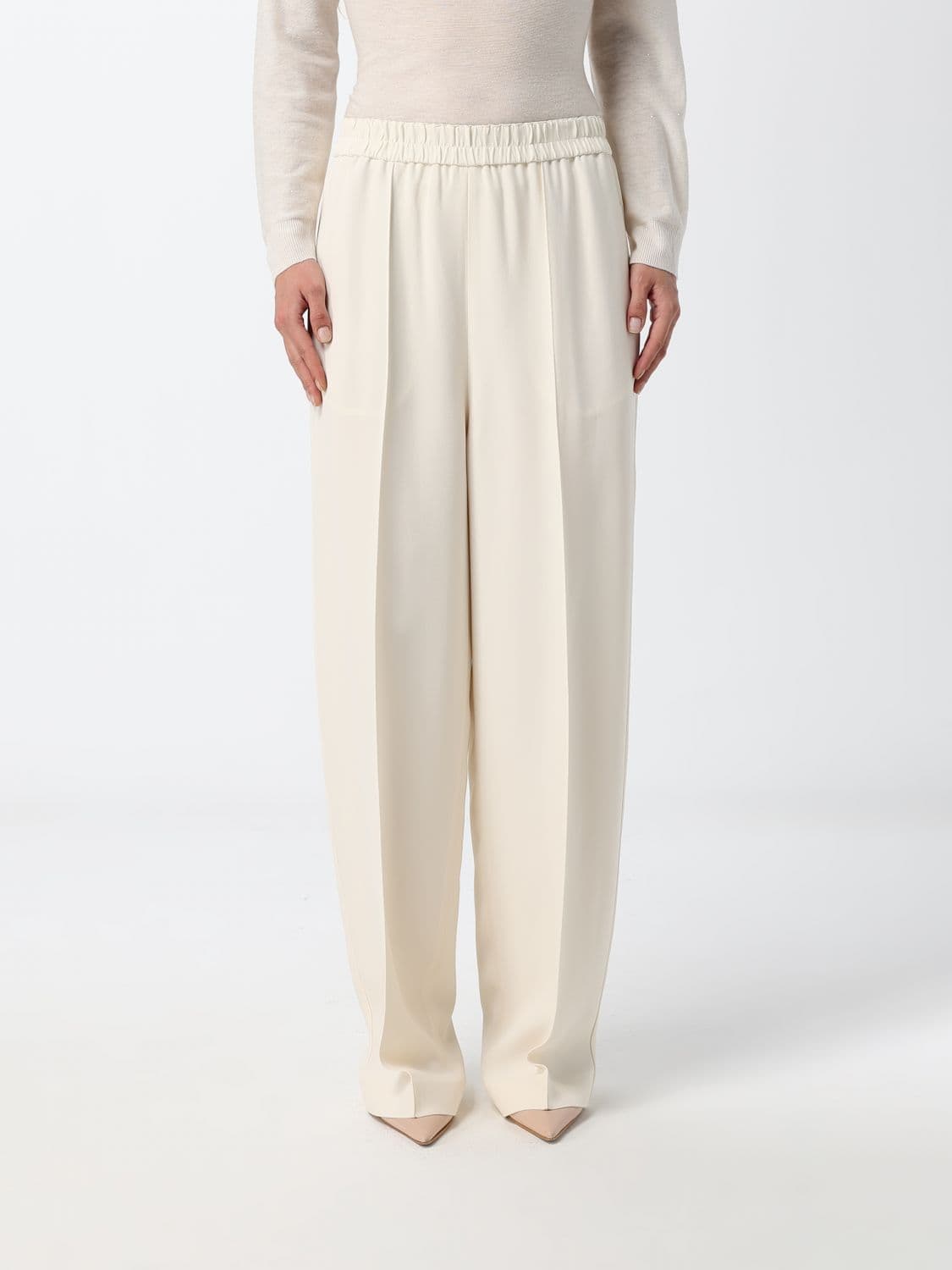 Fabiana Filippi Cady Palazzo Trousers with Elasticated Waist and Monili