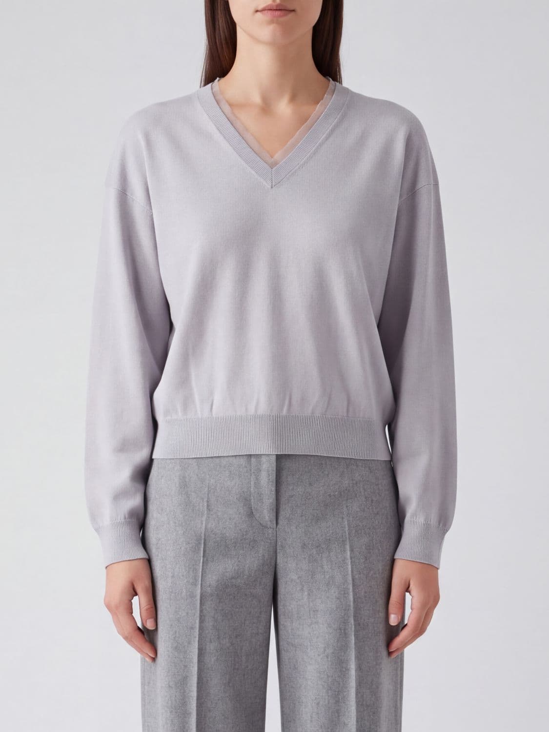 Fabiana Filippi V-Neck Wool and Cotton Blend Long-Sleeved Jumper