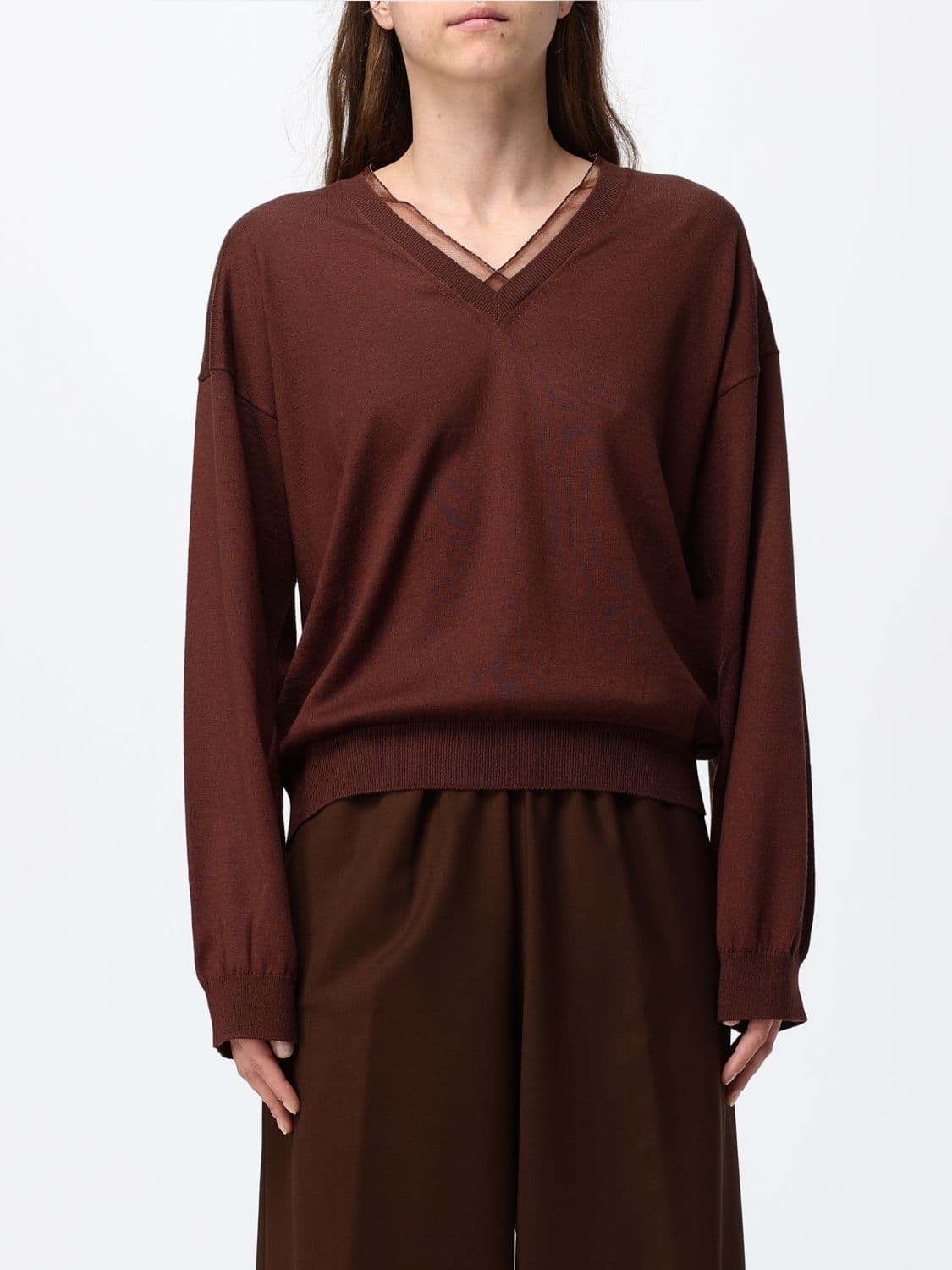Fabiana Filippi V-Neck Wool and Cotton Blend Long-Sleeved Jumper