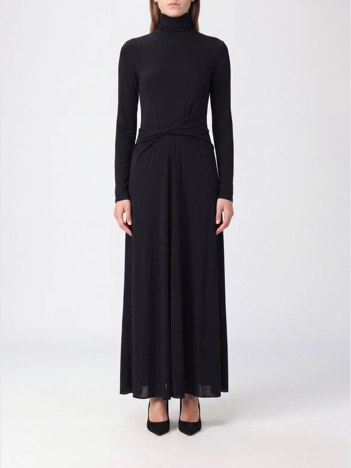 Fabiana Filippi Turtleneck Long Dress in Viscose with Draped Waist