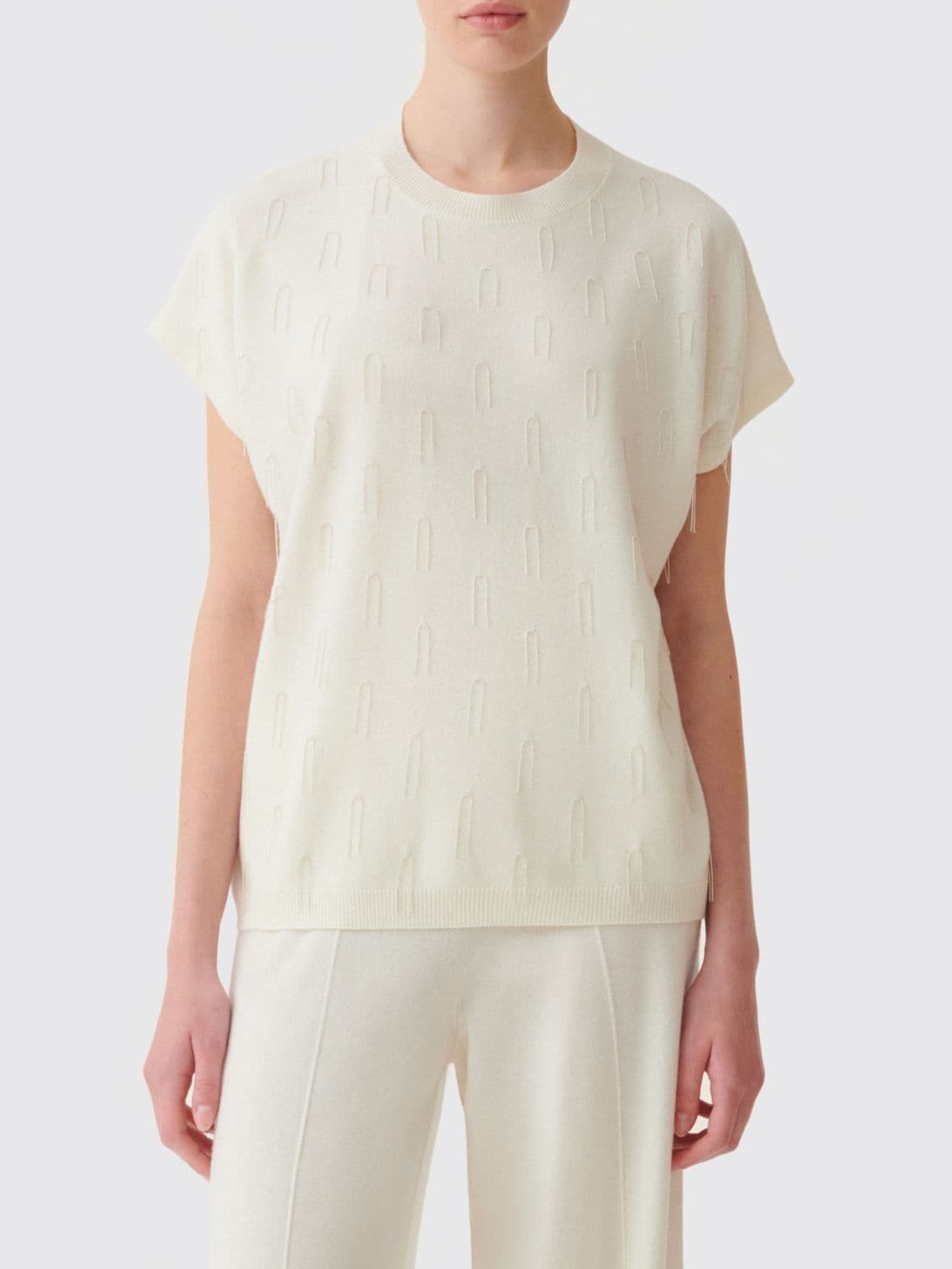 Fabiana Filippi Fringed Wool and Cashmere Jumper with Cap Sleeves