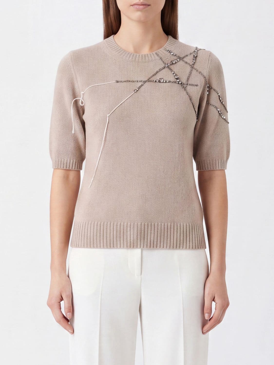 Fabiana Filippi Wool and Cashmere Jumper with Rhinestone Embroidery