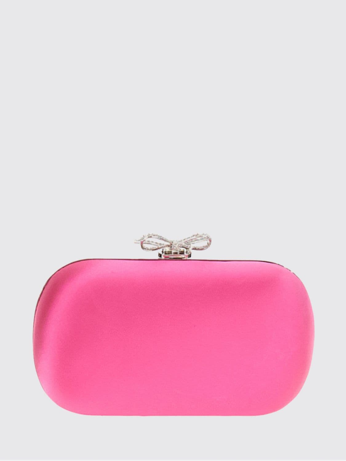 Self-Portrait Satin Hard-Case Clutch with Crystal Bow
