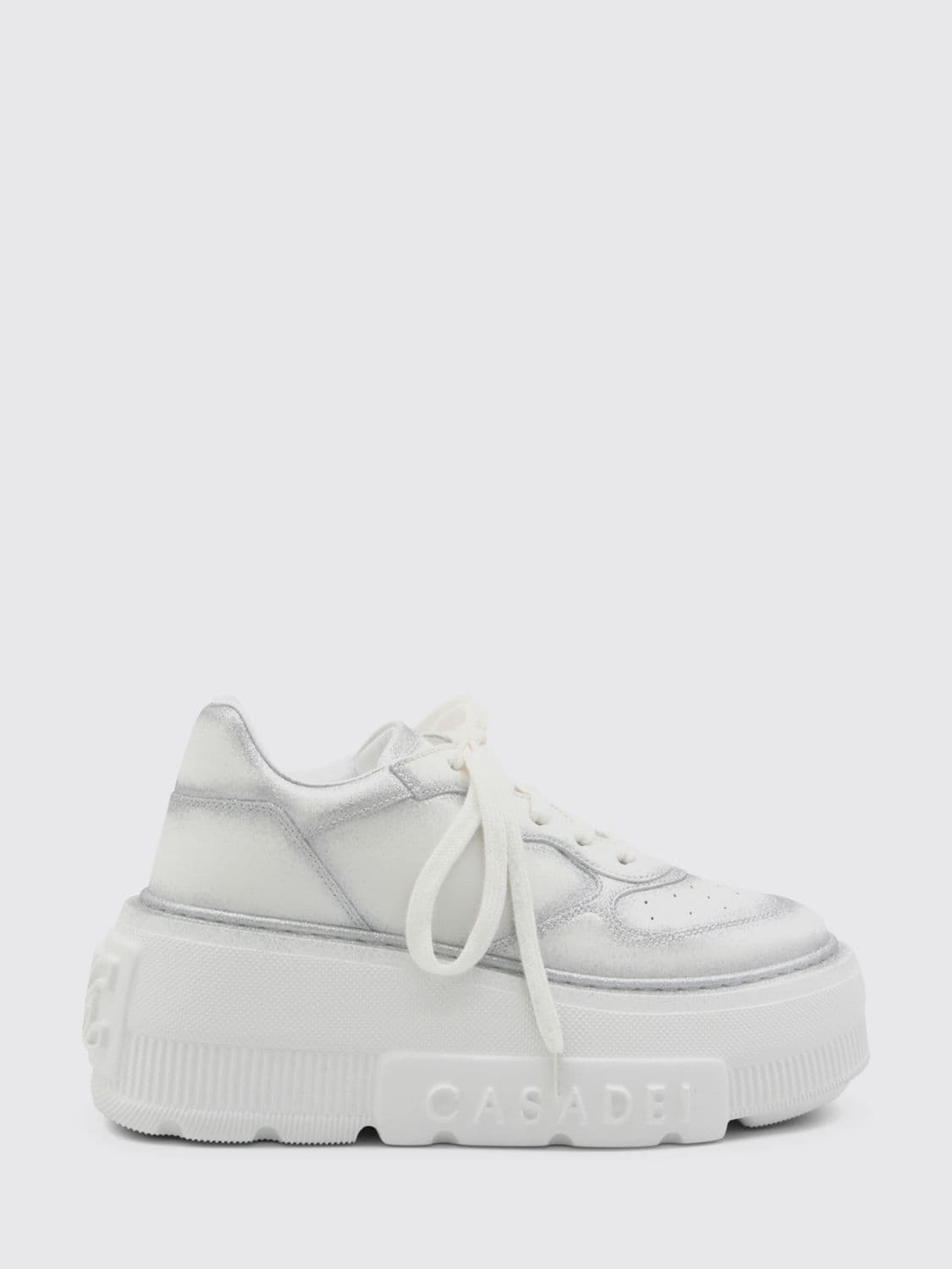 Casadei Low-Top Trainers in Smooth and Laminated Leather with Wedge Platform Sole
