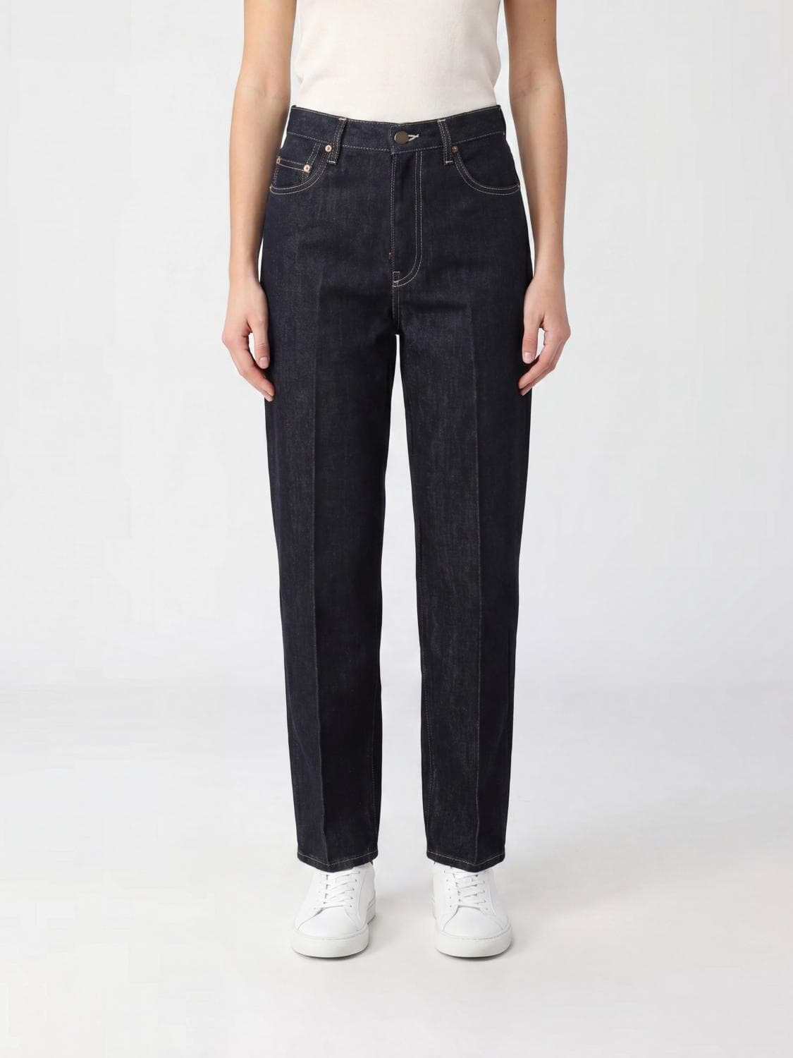 Fabiana Filippi High-Waisted Straight Jeans in Cotton Denim with Monile