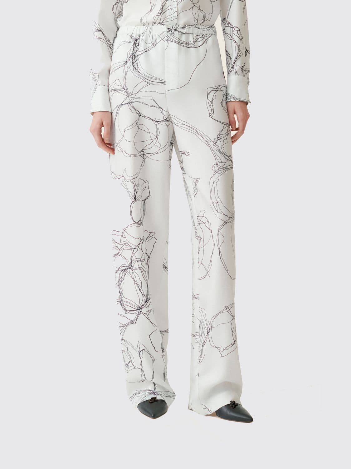 Fabiana Filippi Floral Pure Silk Palazzo Trousers with Elastic Waist
