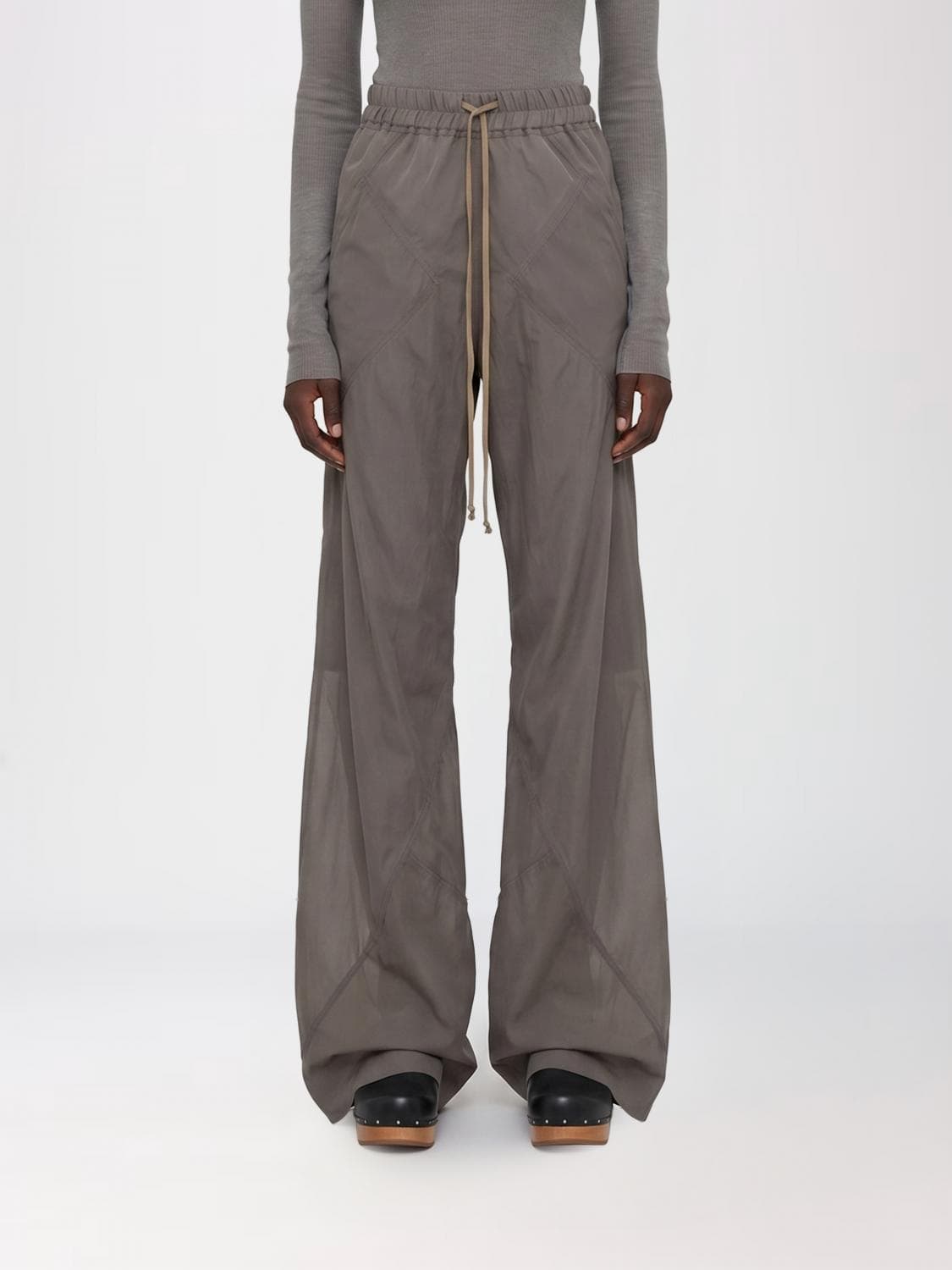 Rick Owens Bias High-Waisted Flared Silk Trousers with Drawstring Waist