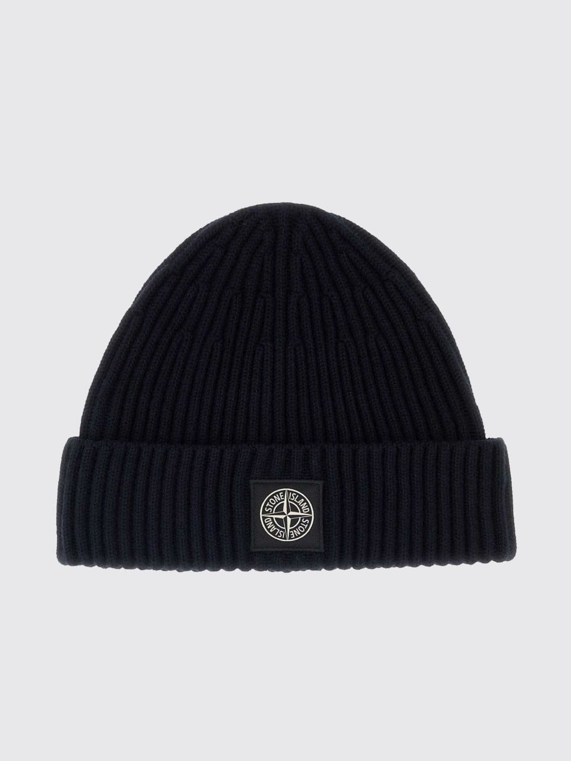 Stone Island Ribbed RWS Virgin Wool Beanie Hat with Compass Logo Patch