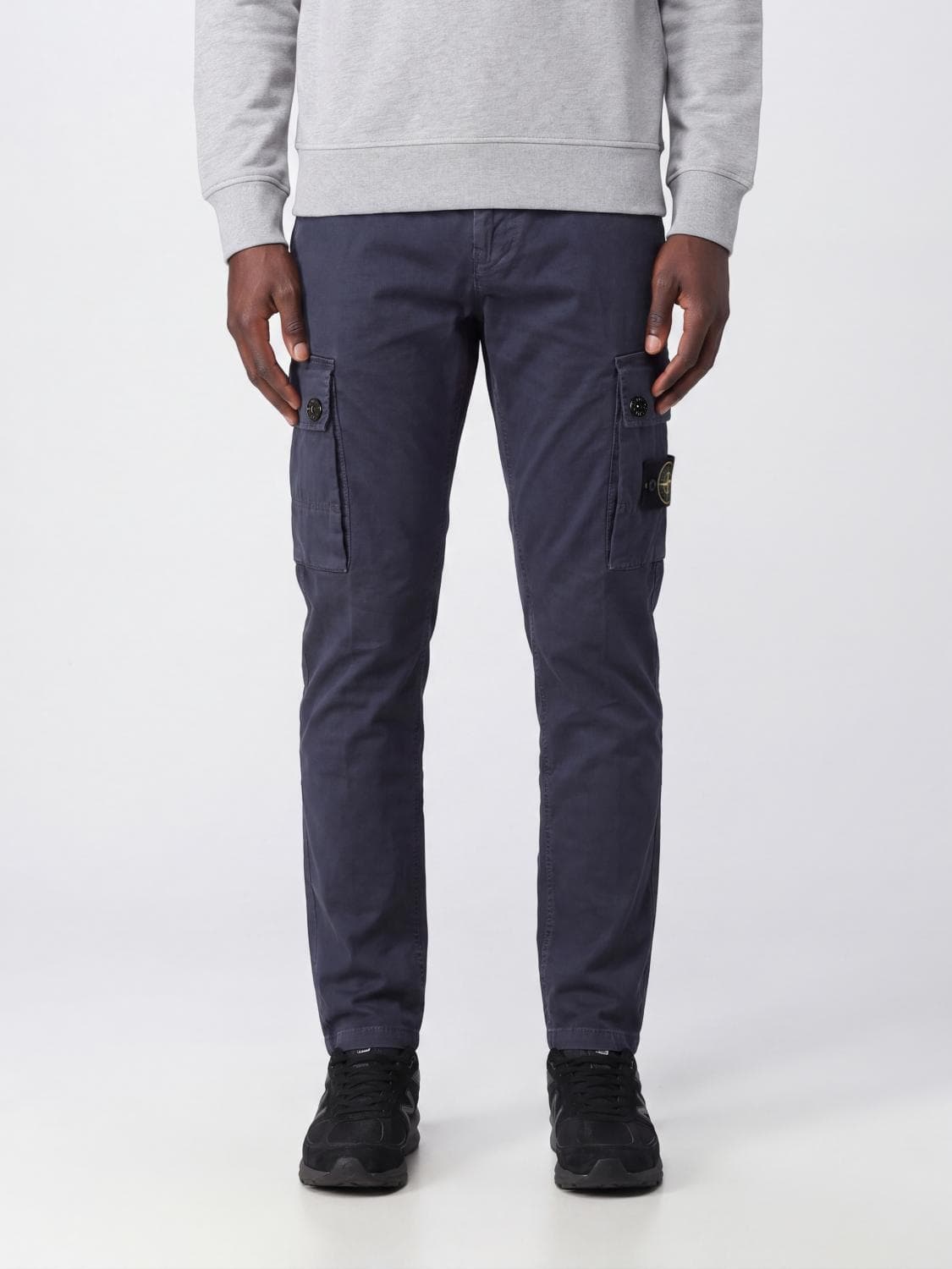Stone Island Stretch Organic Cotton Cargo Trousers with Compass Logo