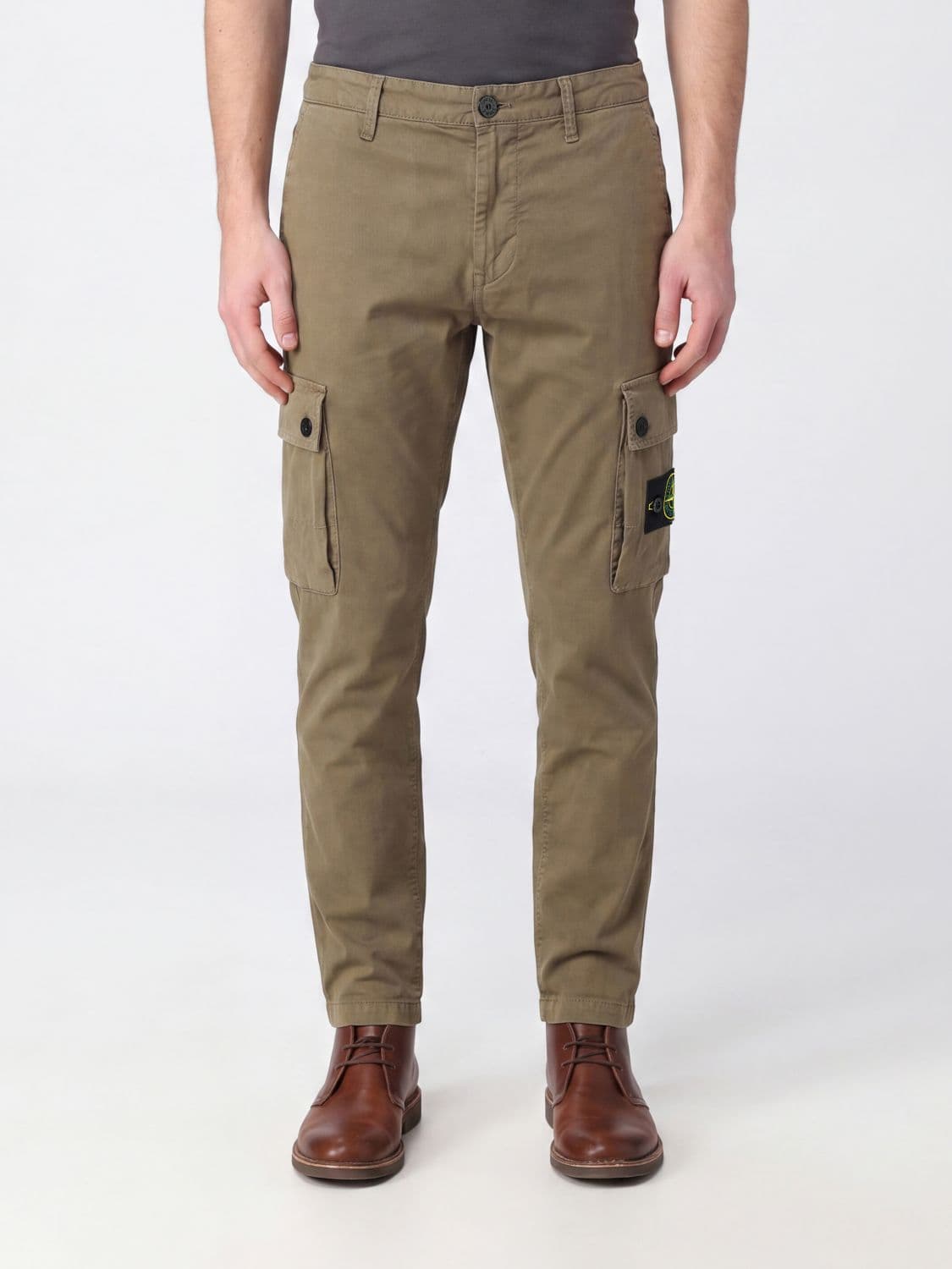 Stone Island Stretch Organic Cotton Cargo Trousers with Compass Logo