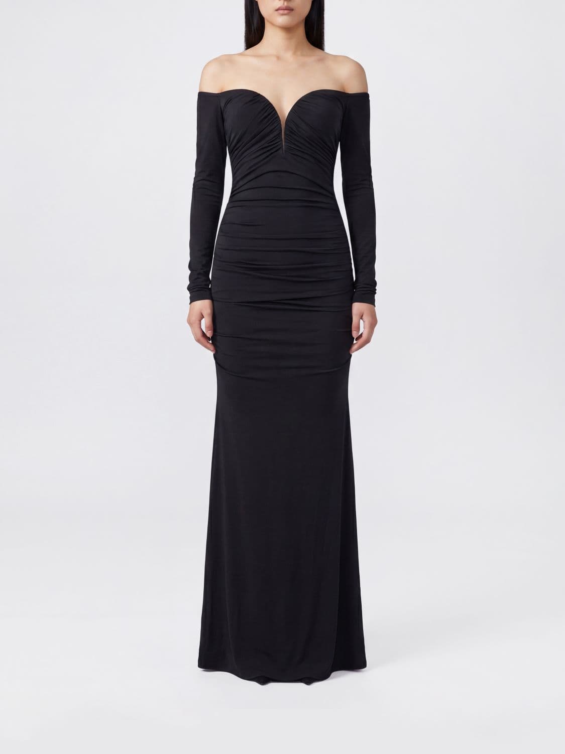 Elisabetta Franchi Long Evening Sheath Dress with Sweetheart Neckline