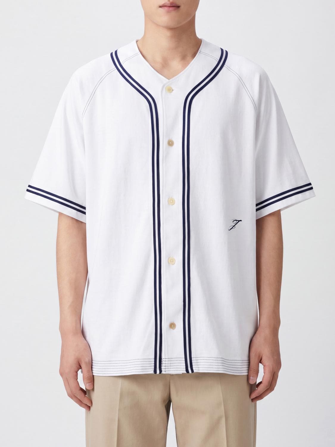 Jacquemus Relaxed Fit Baseball-Style Cotton Shirt with Contrast Logo