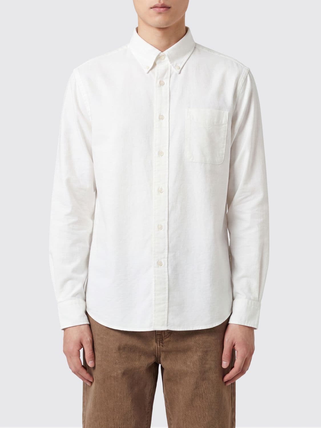 Sebago Long-Sleeve Cotton Shirt with Button-Down Collar and Patch Pocket