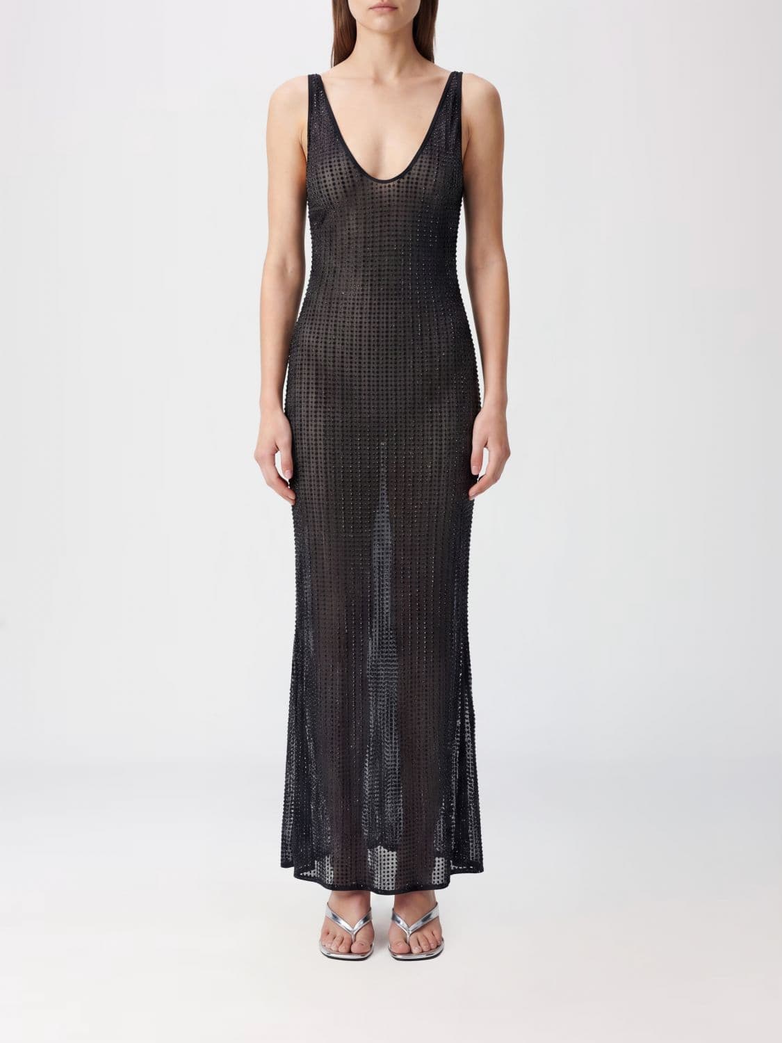 Venuja Long Off-the-Shoulder Evening Gown with Rhinestone Embroidery